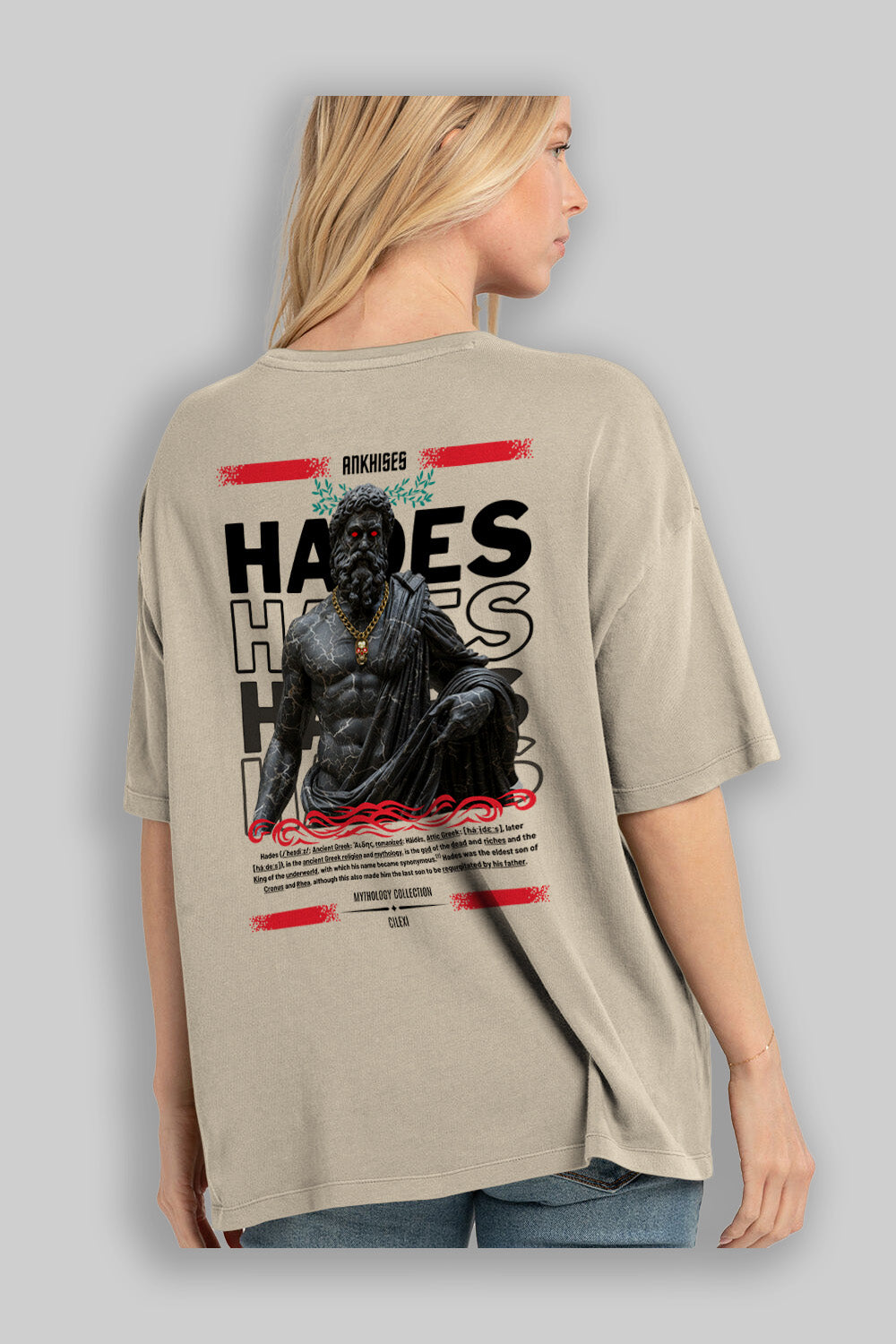 Hades 1 Arka Baskılı Oversize t-shirt Erkek Kadın %100 Pamuk Bisiklet Yaka tişort