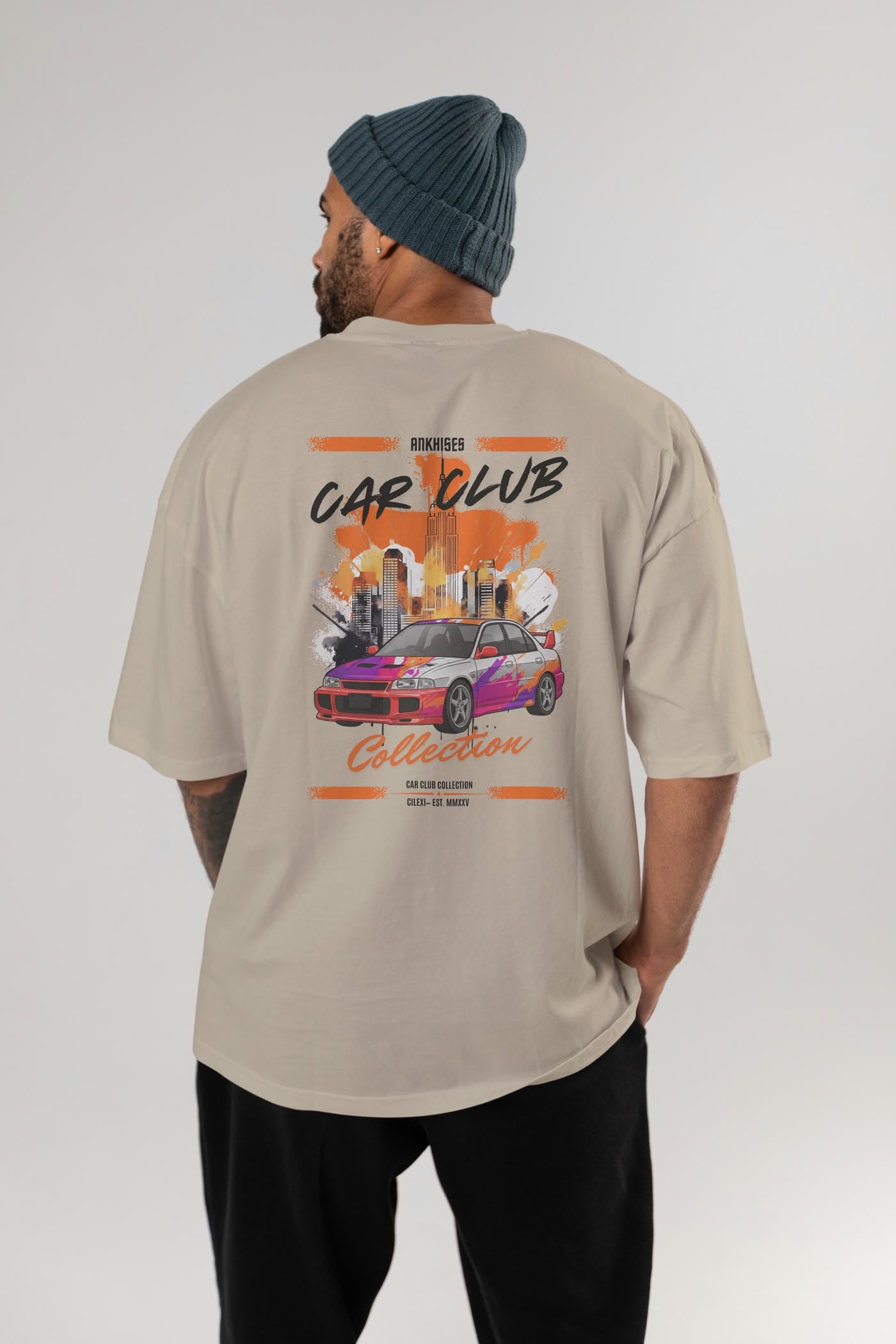 Araba Club Serisi 29 Baskılı Oversize t-shirt Erkek Kadın %100 Pamuk Bisiklet Yaka tişort