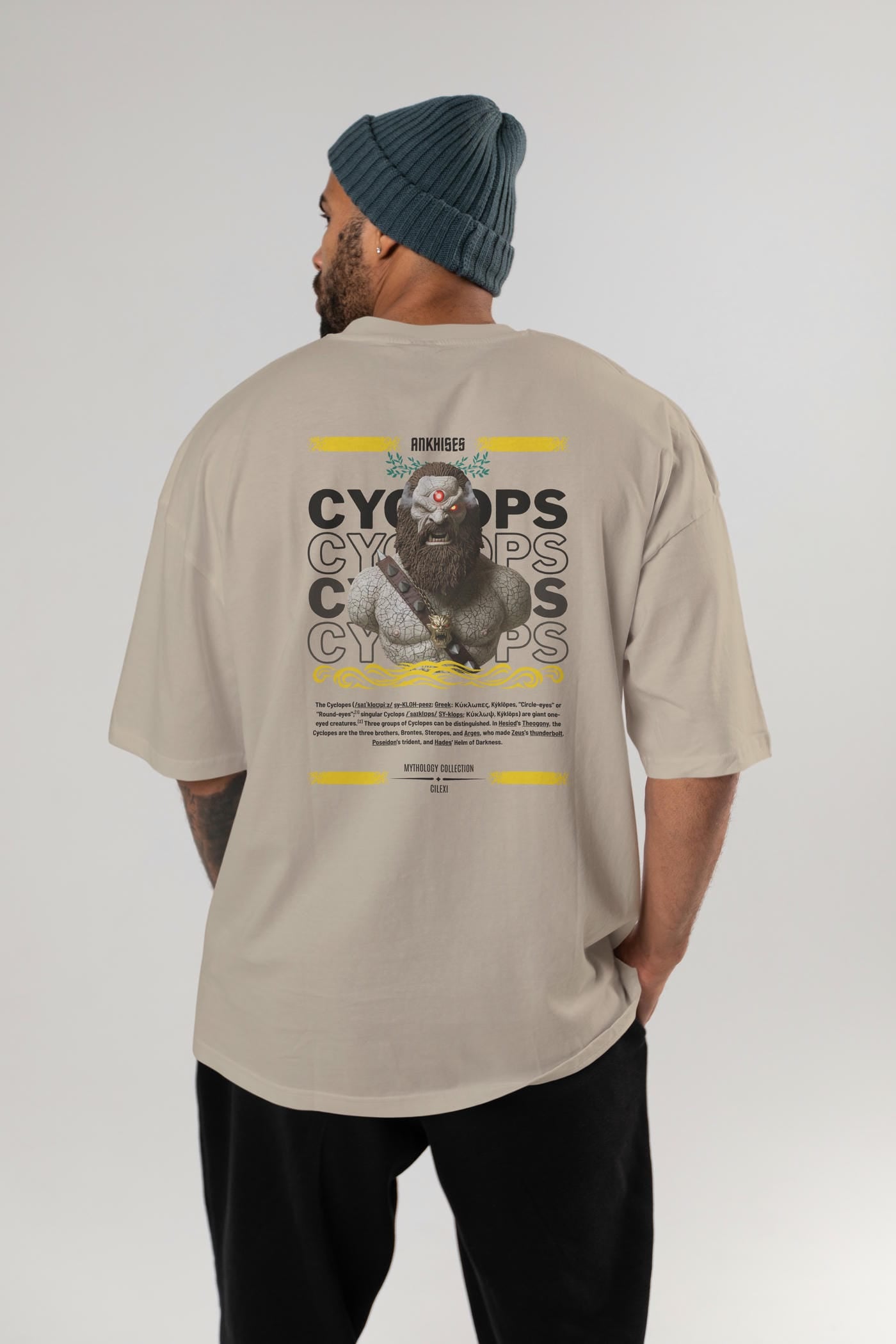 Cyclopes 1 Arka Baskılı Oversize t-shirt Erkek Kadın %100 Pamuk Bisiklet Yaka tişort
