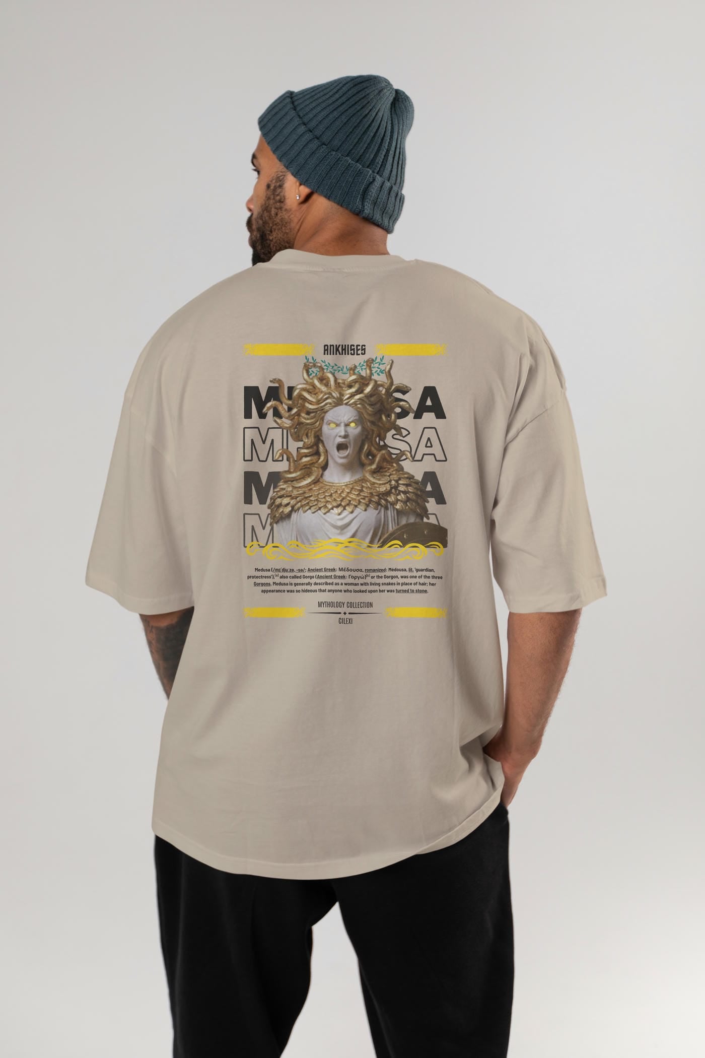 Medusa 1 Arka Baskılı Oversize t-shirt Erkek Kadın %100 Pamuk Bisiklet Yaka tişort