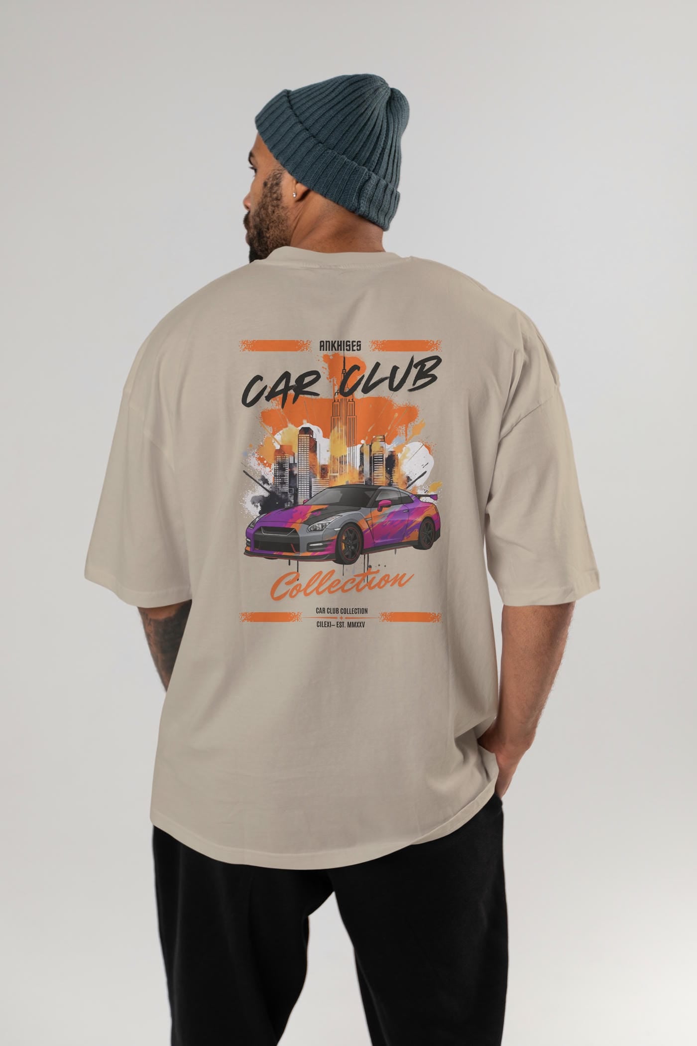 Araba Club Serisi 31 Baskılı Oversize t-shirt Erkek Kadın %100 Pamuk Bisiklet Yaka tişort