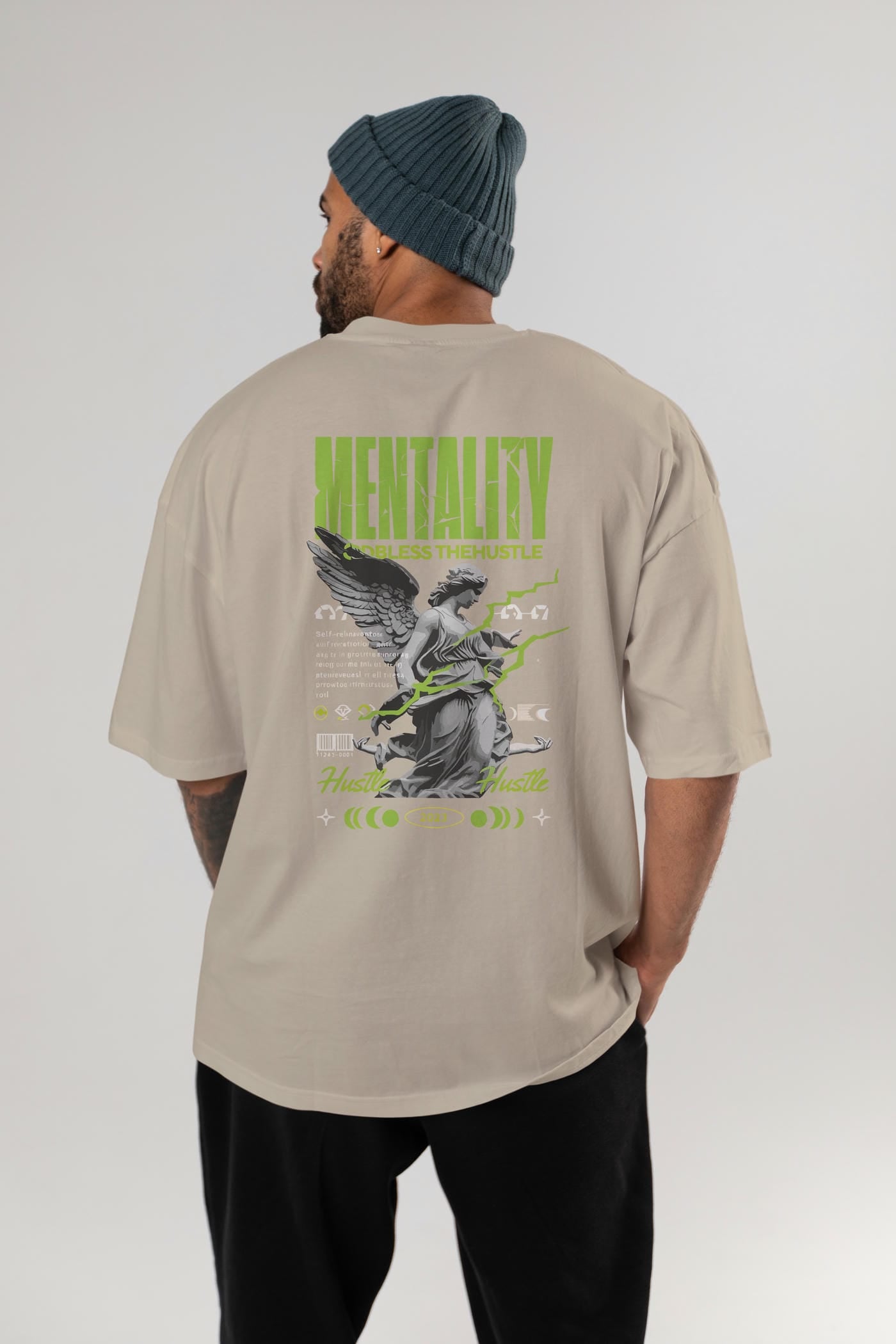Mentality Arka Baskılı Oversize t-shirt Erkek Kadın %100 Pamuk Bisiklet Yaka tişort