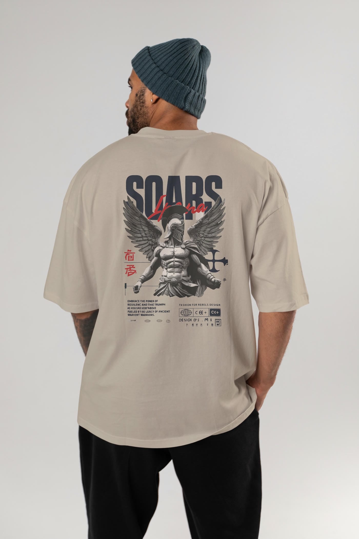 Soars Arka Baskılı Oversize t-shirt Erkek Kadın %100 Pamuk Bisiklet Yaka tişort