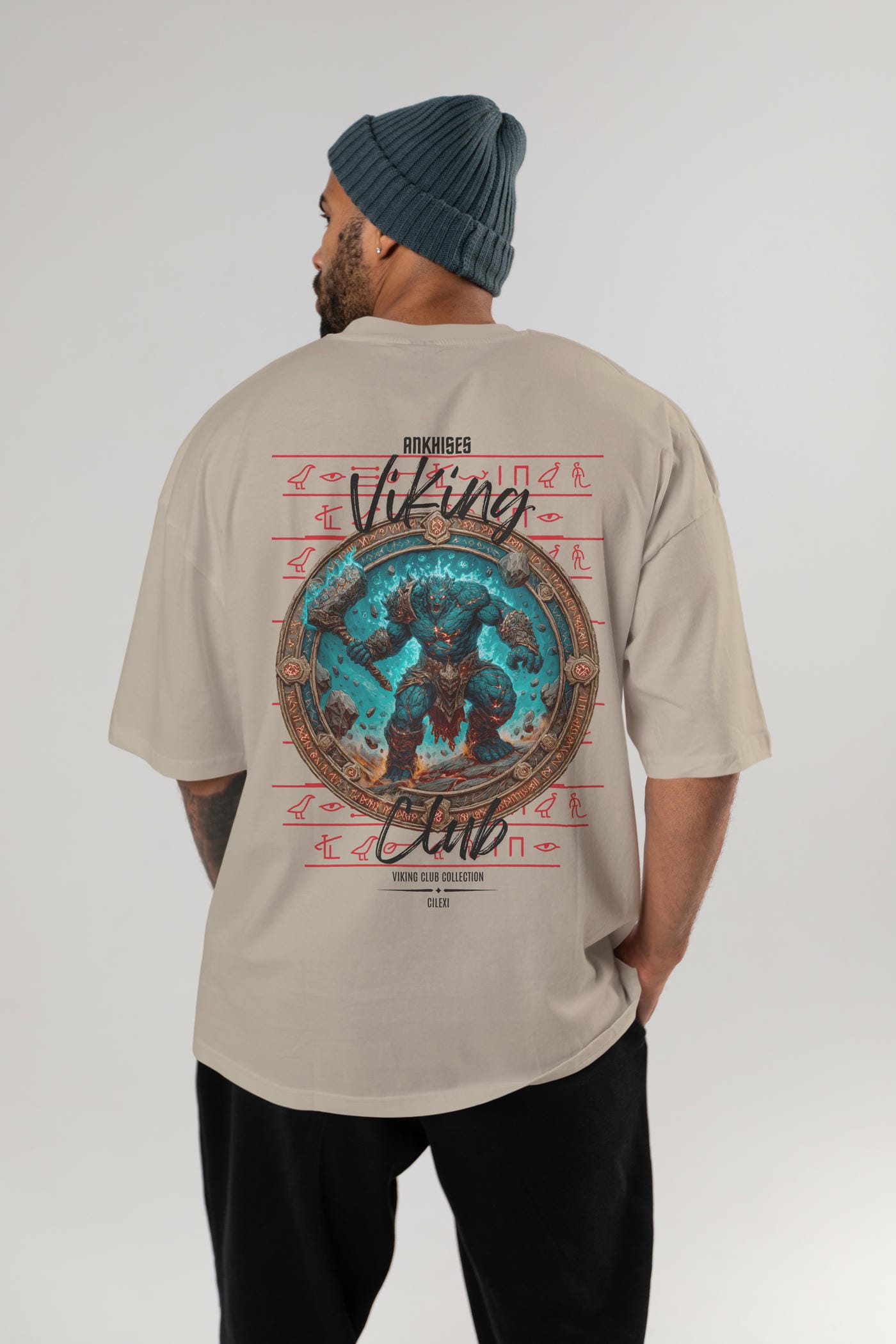 Hrungnir Baskılı Oversize t-shirt Erkek Kadın %100 Pamuk Bisiklet Yaka tişort