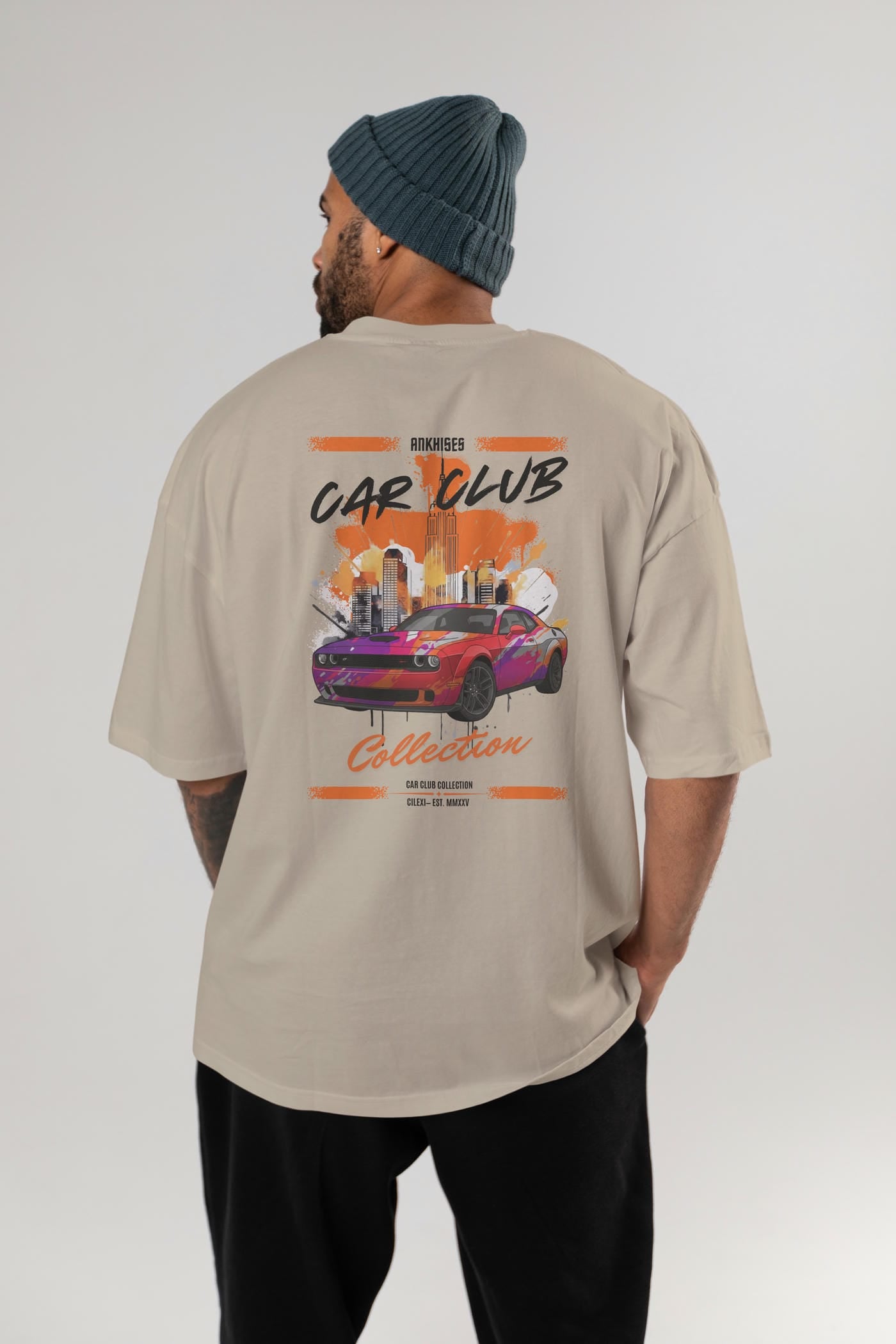 Araba Club Serisi 19 Baskılı Oversize t-shirt Erkek Kadın %100 Pamuk Bisiklet Yaka tişort