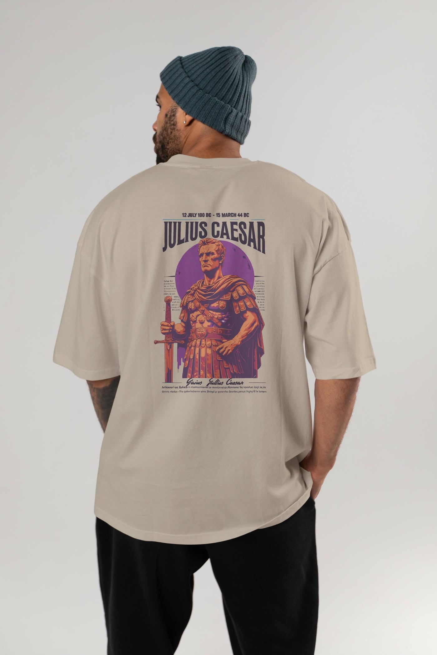 Julius Caesar Arka Baskılı Oversize t-shirt Erkek Kadın %100 Pamuk Bisiklet Yaka tişort
