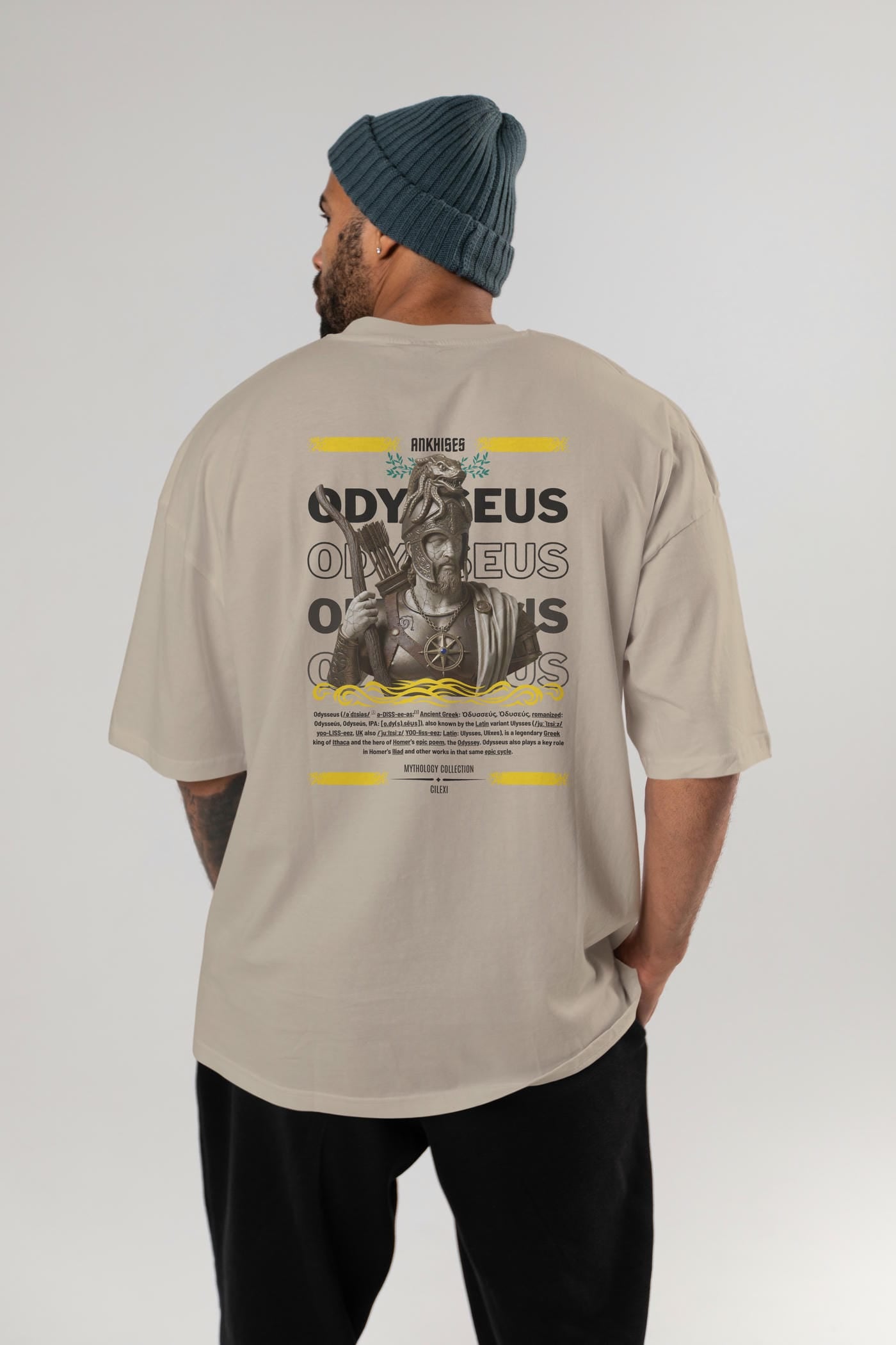 Odysseus 2 Arka Baskılı Oversize t-shirt Erkek Kadın %100 Pamuk Bisiklet Yaka tişort