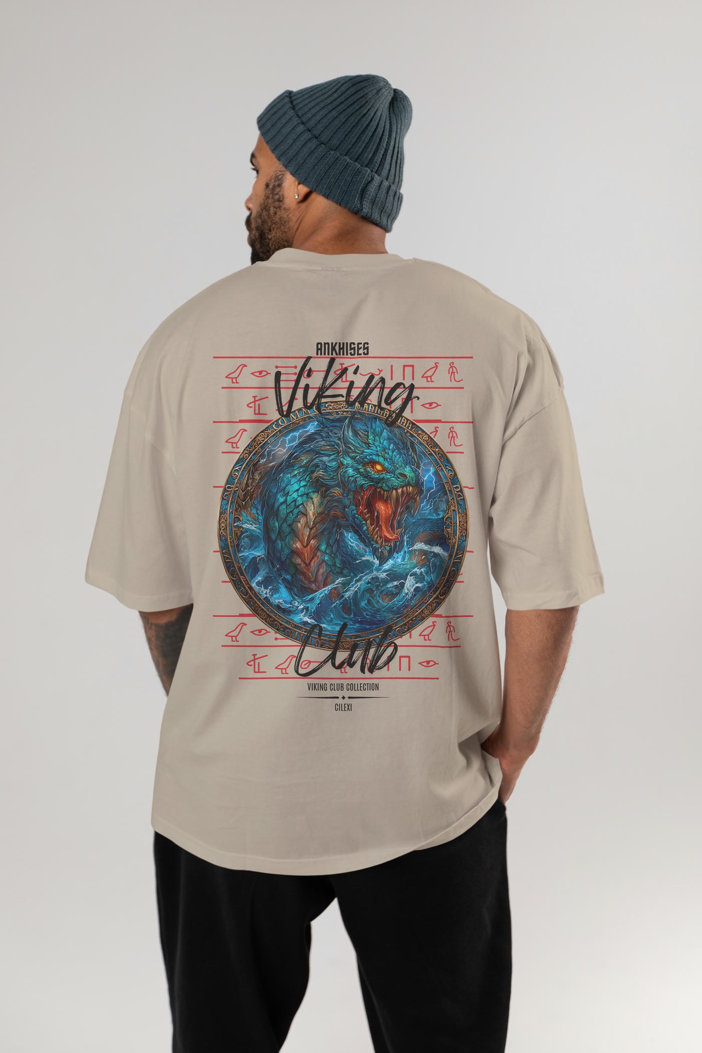 Jörmungandr Baskılı Oversize t-shirt Erkek Kadın %100 Pamuk Bisiklet Yaka tişort
