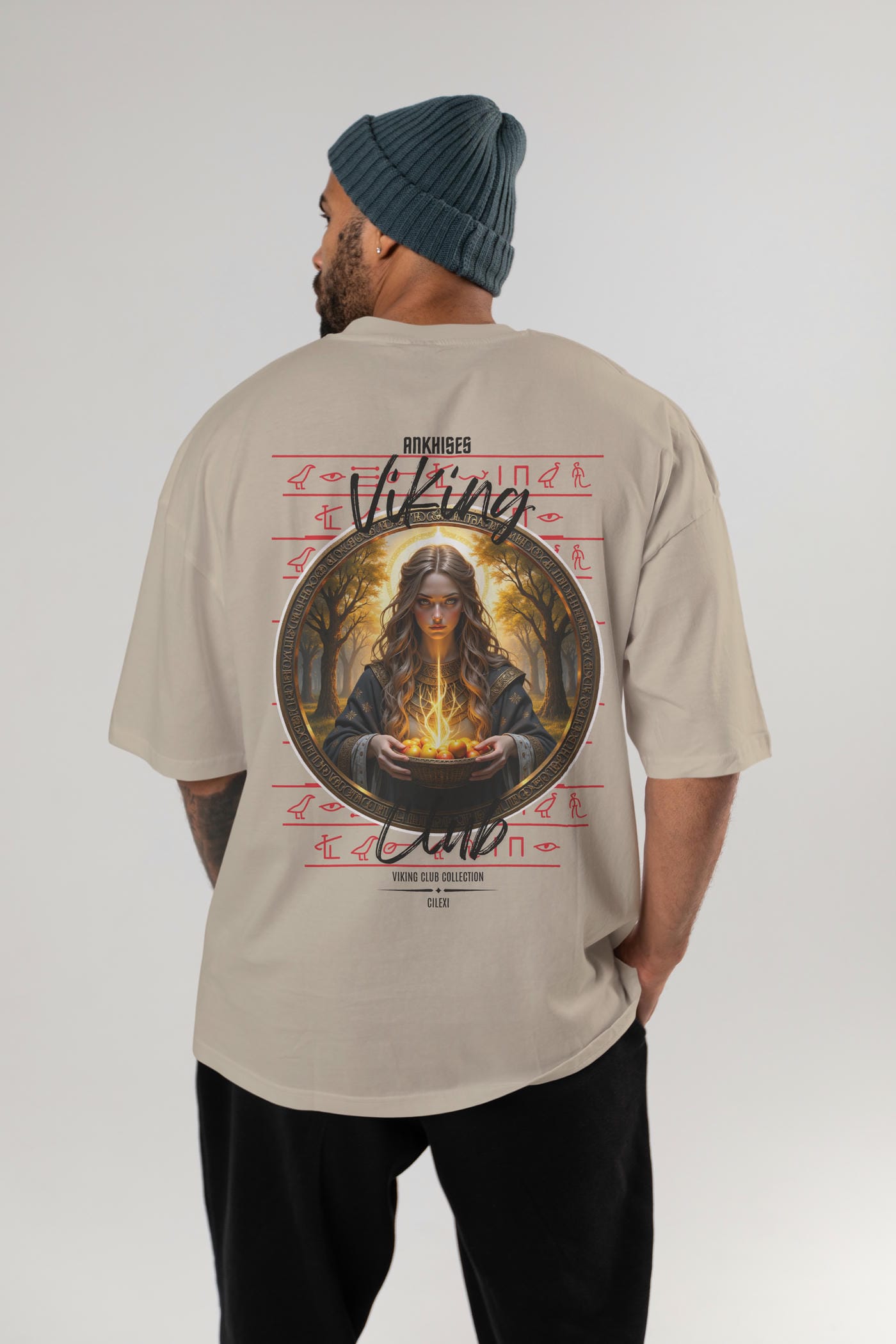 Viking Mitolojisi Serisi 17 Arka Baskılı Oversize t-shirt Erkek Kadın %100 Pamuk Bisiklet Yaka tişort