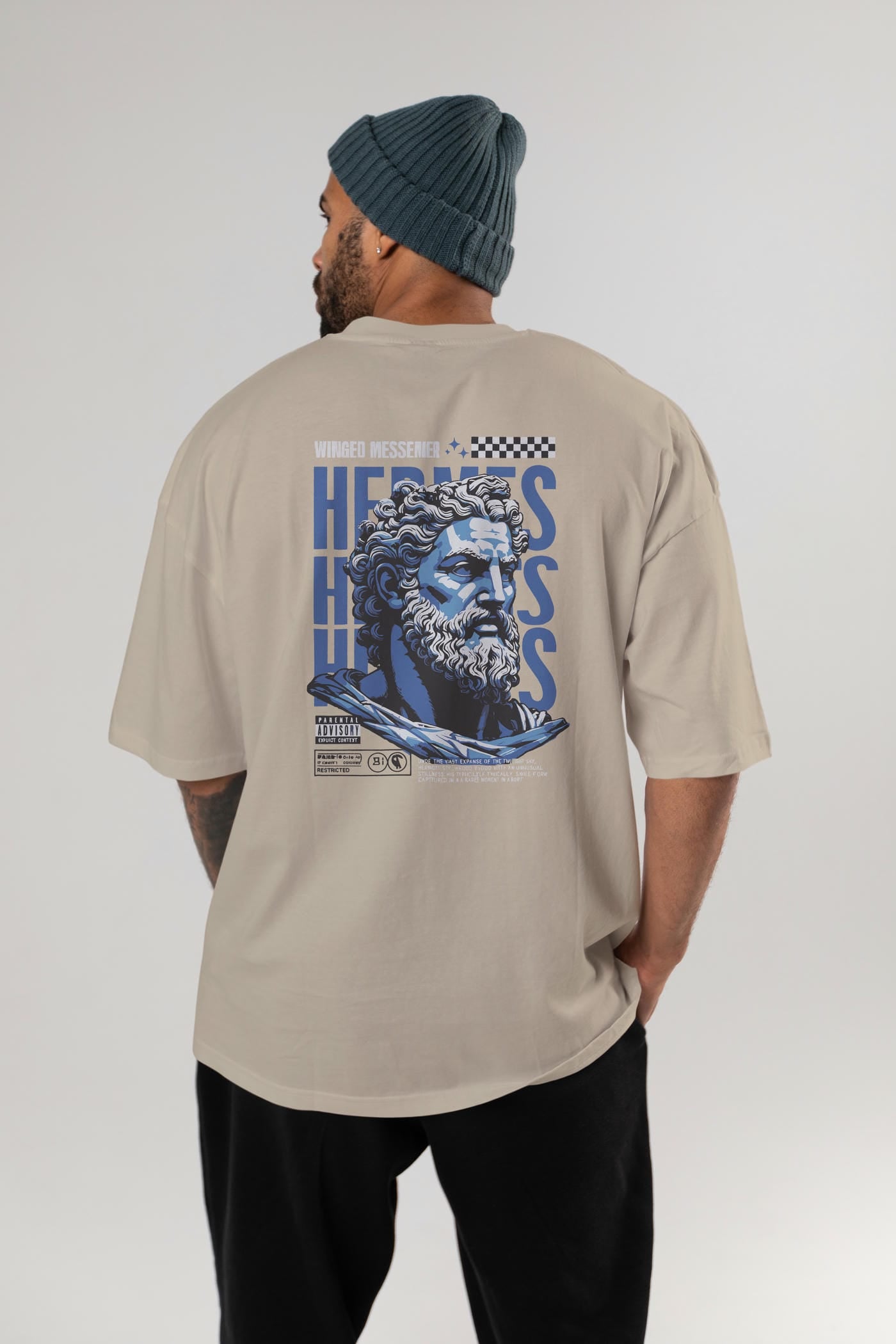 Hermes 1 Arka Baskılı Oversize t-shirt Erkek Kadın %100 Pamuk Bisiklet Yaka tişort
