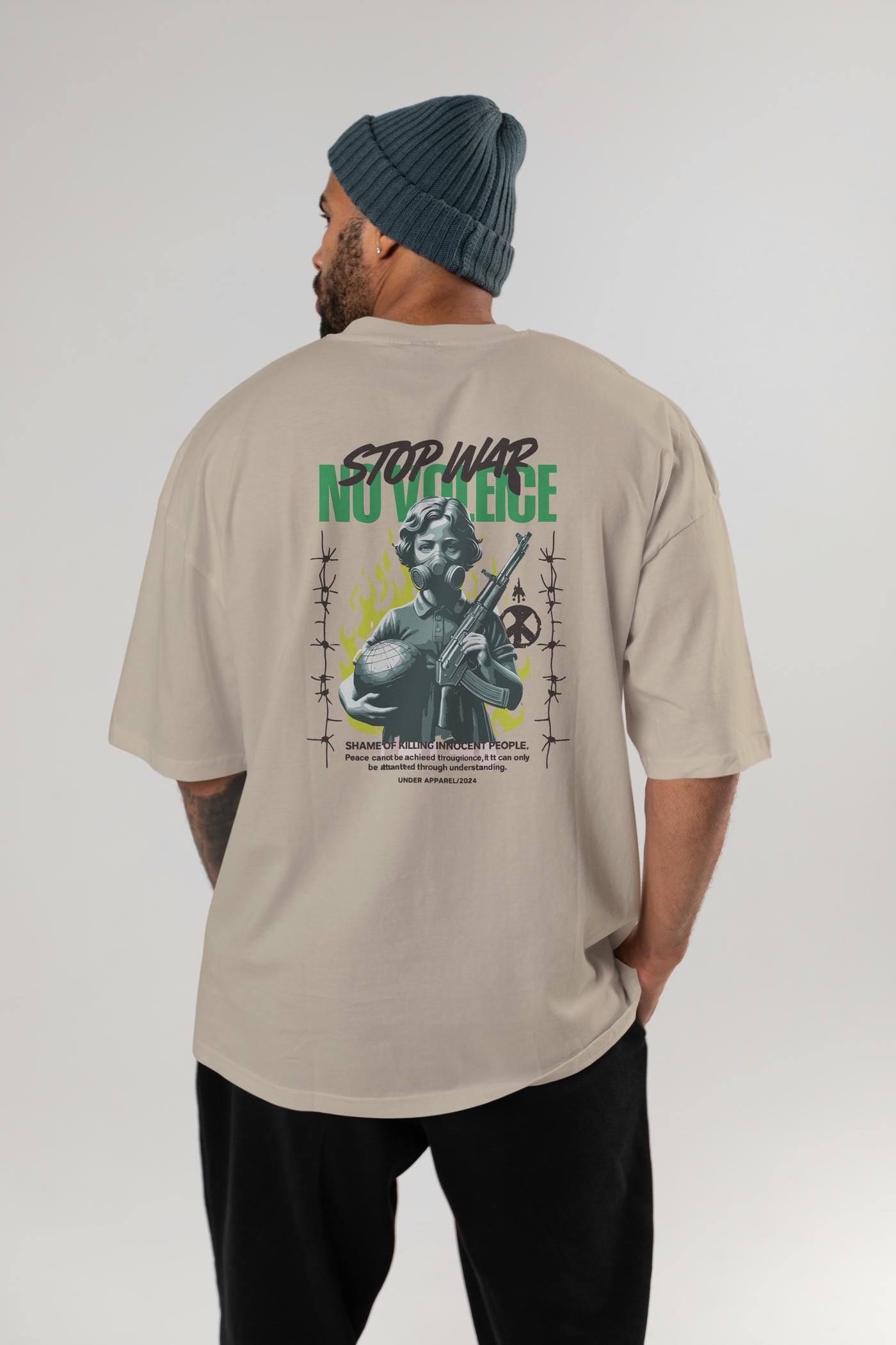 Stop War Arka Baskılı Oversize t-shirt Erkek Kadın %100 Pamuk Bisiklet Yaka tişort