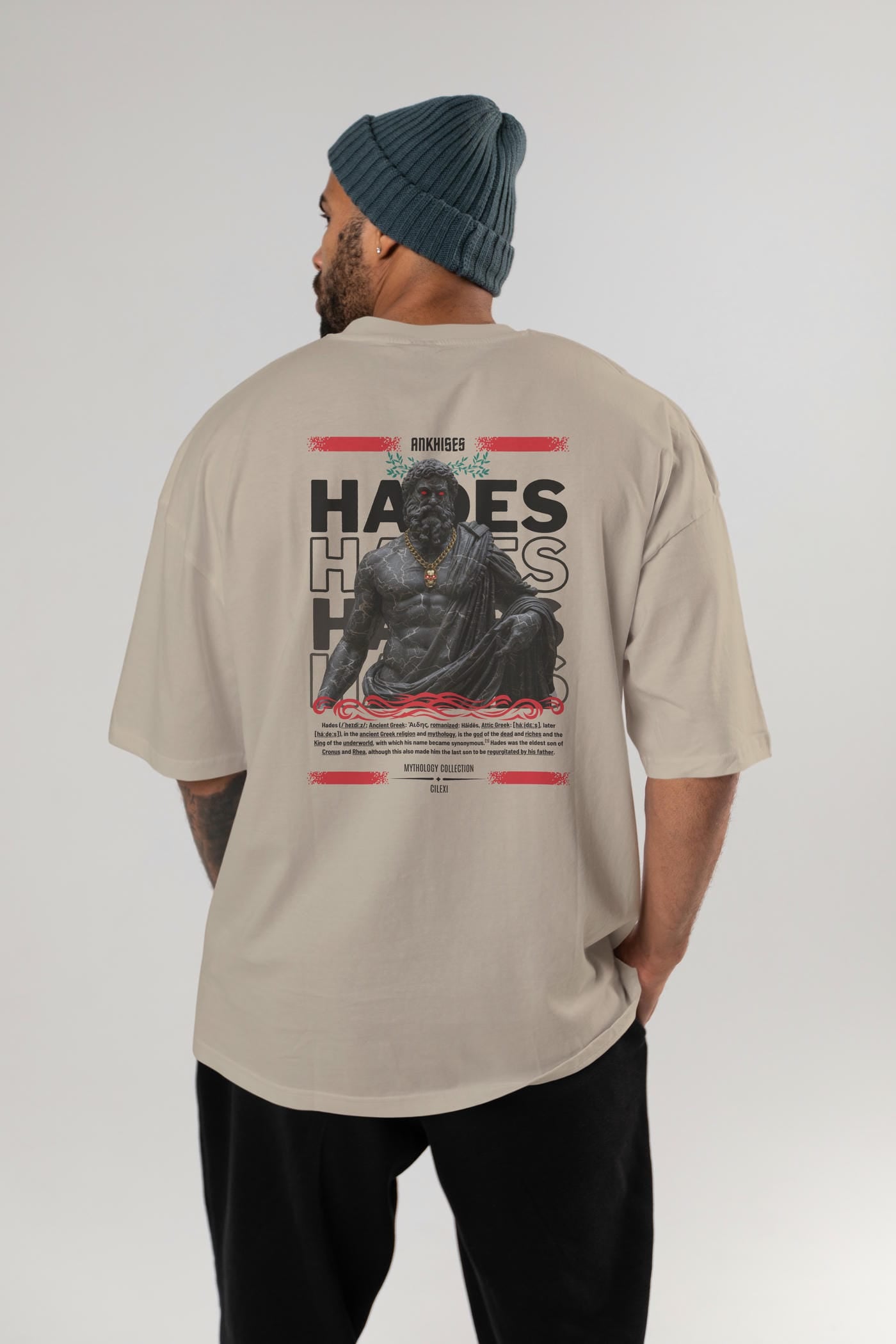 Hades 1 Arka Baskılı Oversize t-shirt Erkek Kadın %100 Pamuk Bisiklet Yaka tişort