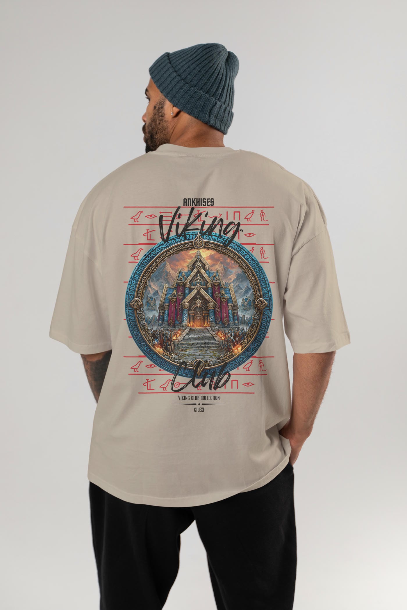 Valhalla Arka Baskılı Oversize t-shirt Erkek Kadın %100 Pamuk Bisiklet Yaka tişort