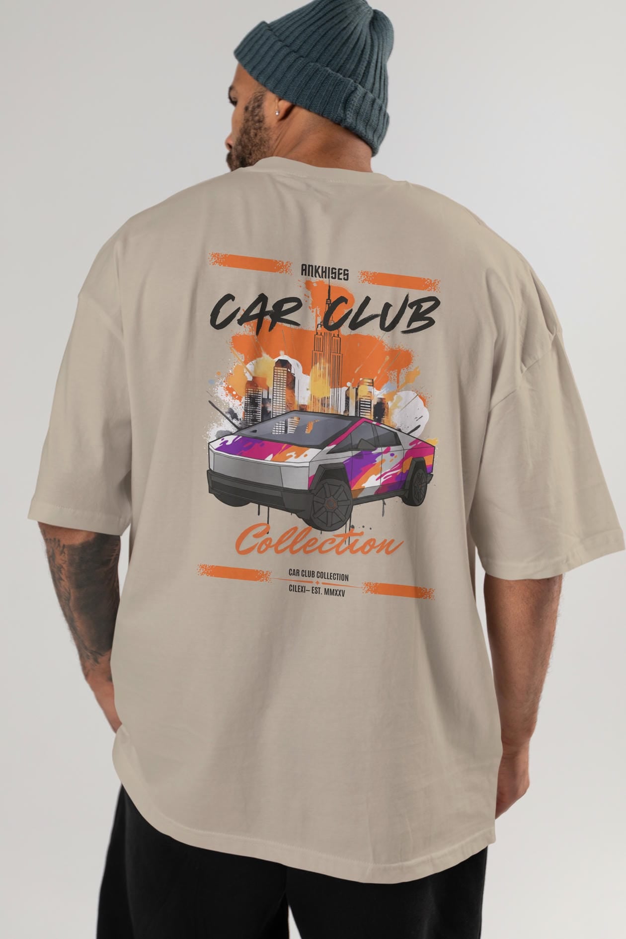 Araba Club Serisi 36 Baskılı Oversize t-shirt Erkek Kadın %100 Pamuk Bisiklet Yaka tişort