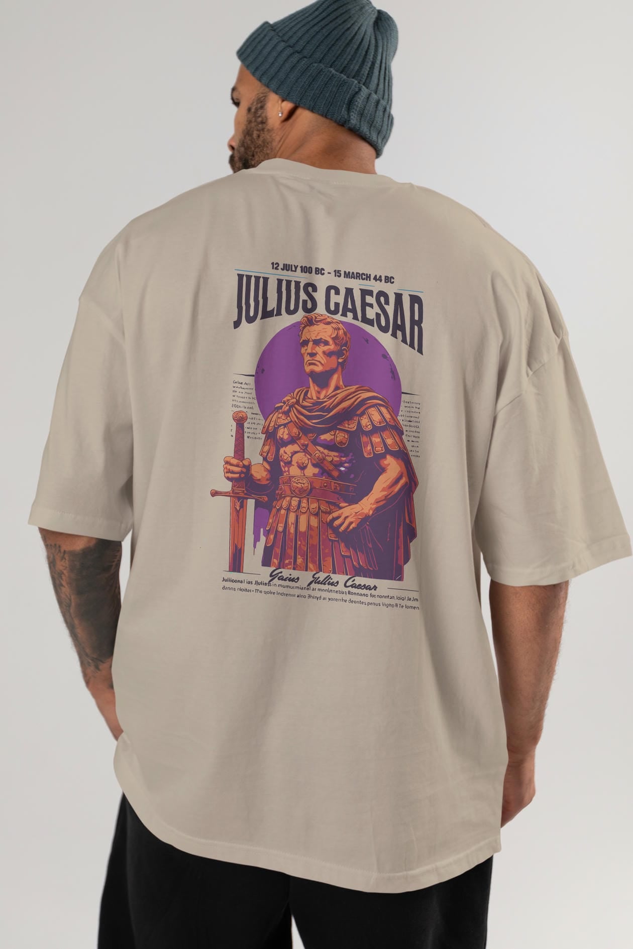 Julius Caesar Arka Baskılı Oversize t-shirt Erkek Kadın %100 Pamuk Bisiklet Yaka tişort