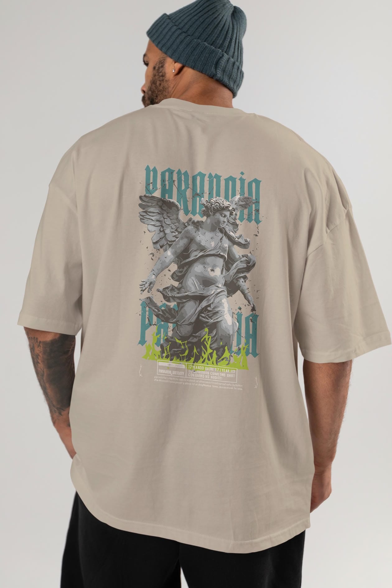 Paranoia Arka Baskılı Oversize t-shirt Erkek Kadın %100 Pamuk Bisiklet Yaka tişort