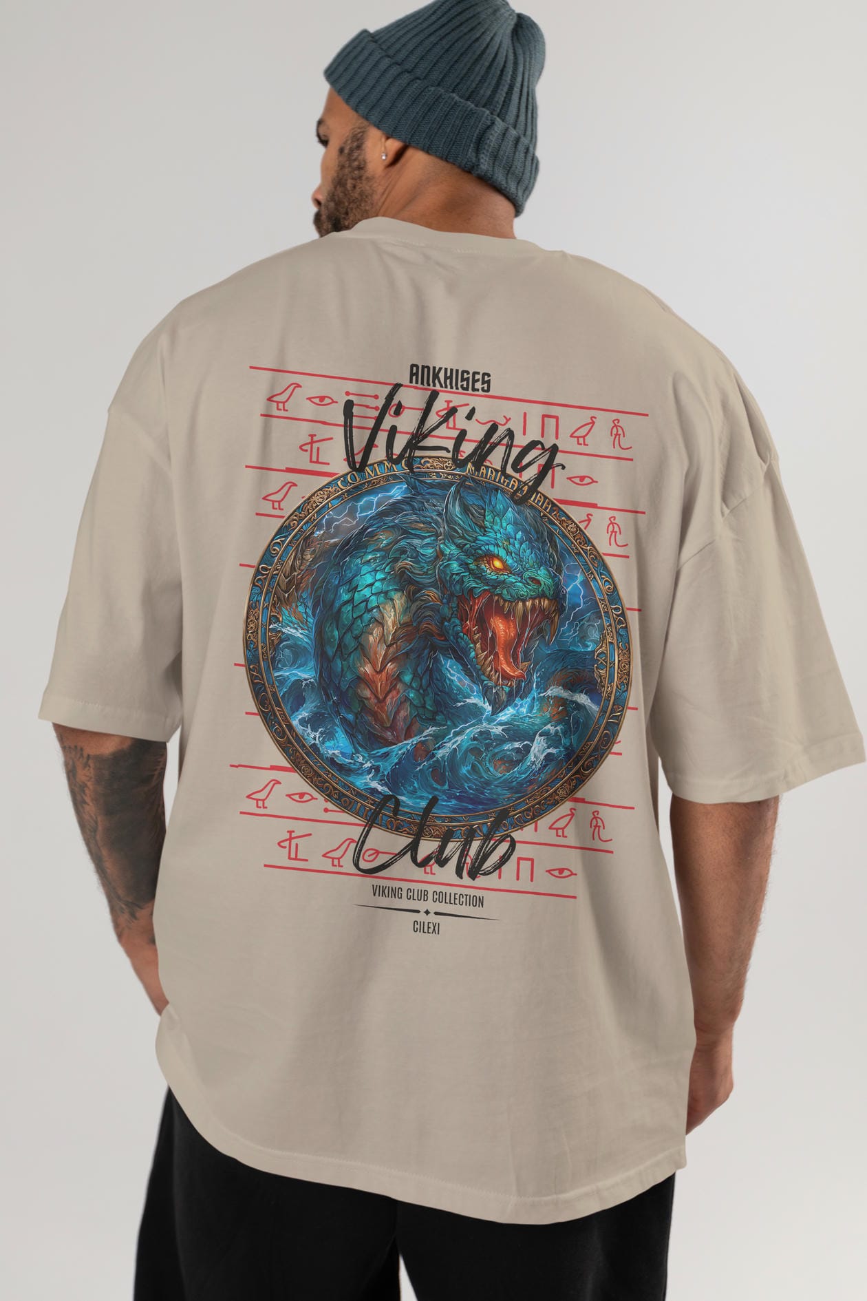 Jörmungandr Baskılı Oversize t-shirt Erkek Kadın %100 Pamuk Bisiklet Yaka tişort