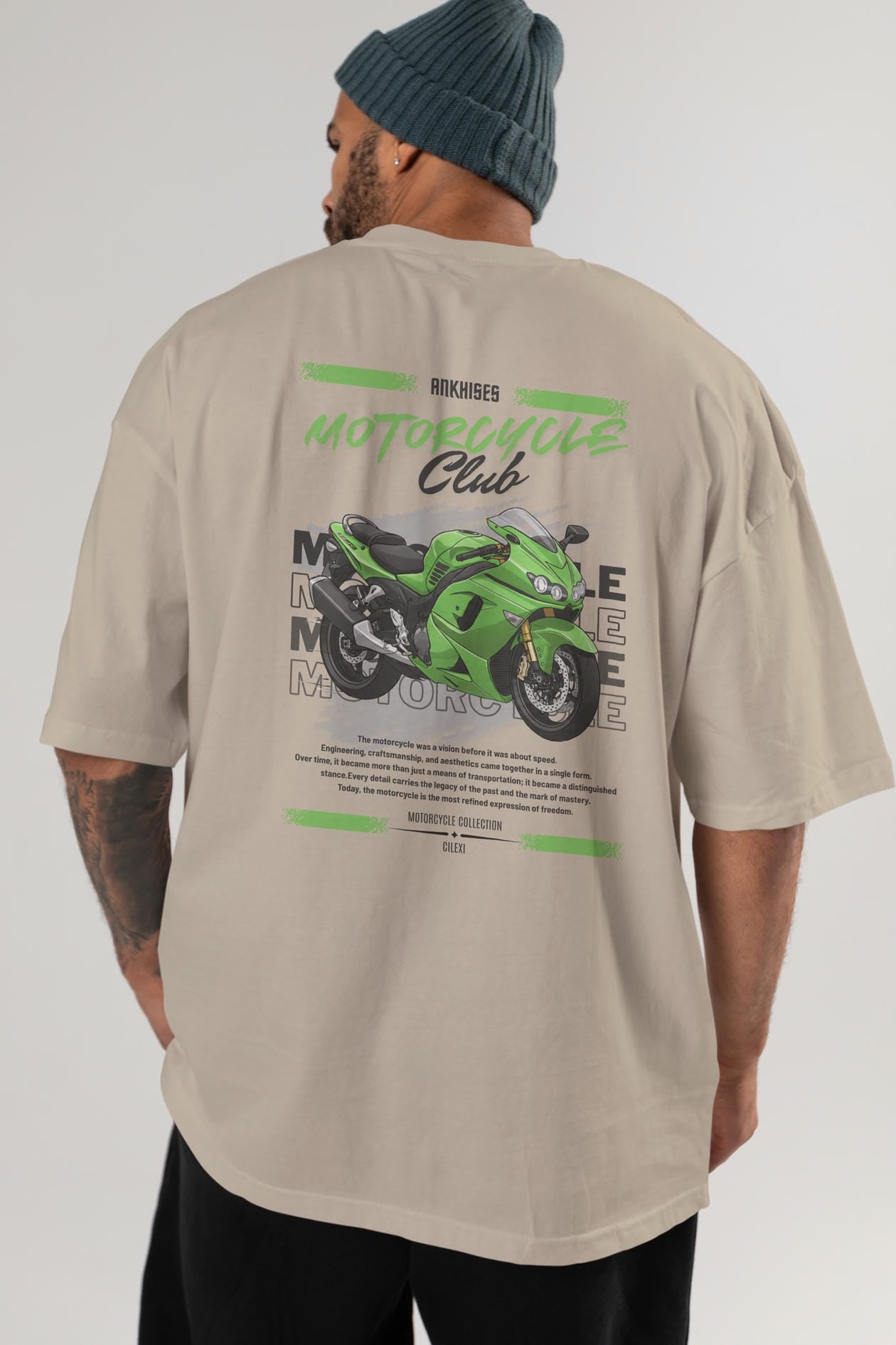 Motosiklet Serisi 12 Arka Baskılı Oversize t-shirt Erkek Kadın %100 Pamuk Bisiklet Yaka tişort