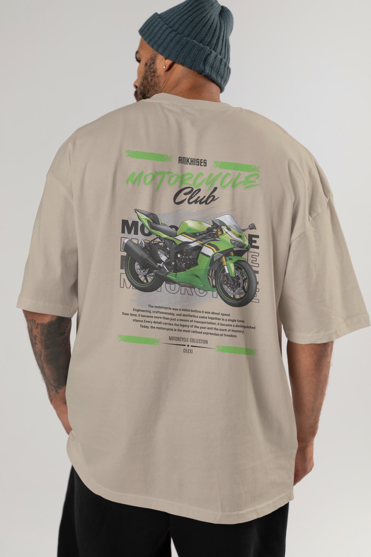 Motosiklet Serisi 15 Arka Baskılı Oversize t-shirt Erkek Kadın %100 Pamuk Bisiklet Yaka tişort
