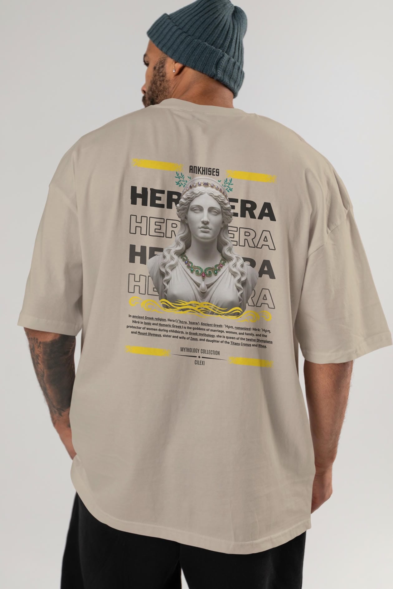 Hera 1 Arka Baskılı Oversize t-shirt Erkek Kadın %100 Pamuk Bisiklet Yaka tişort