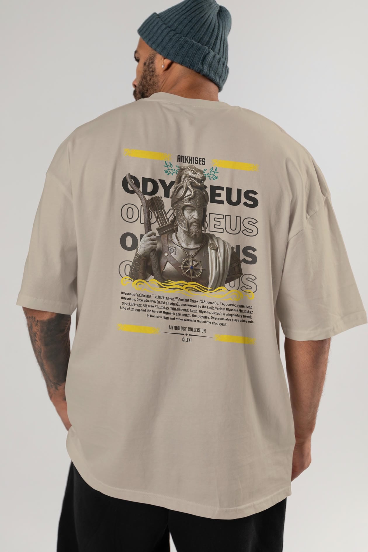 Odysseus 2 Arka Baskılı Oversize t-shirt Erkek Kadın %100 Pamuk Bisiklet Yaka tişort
