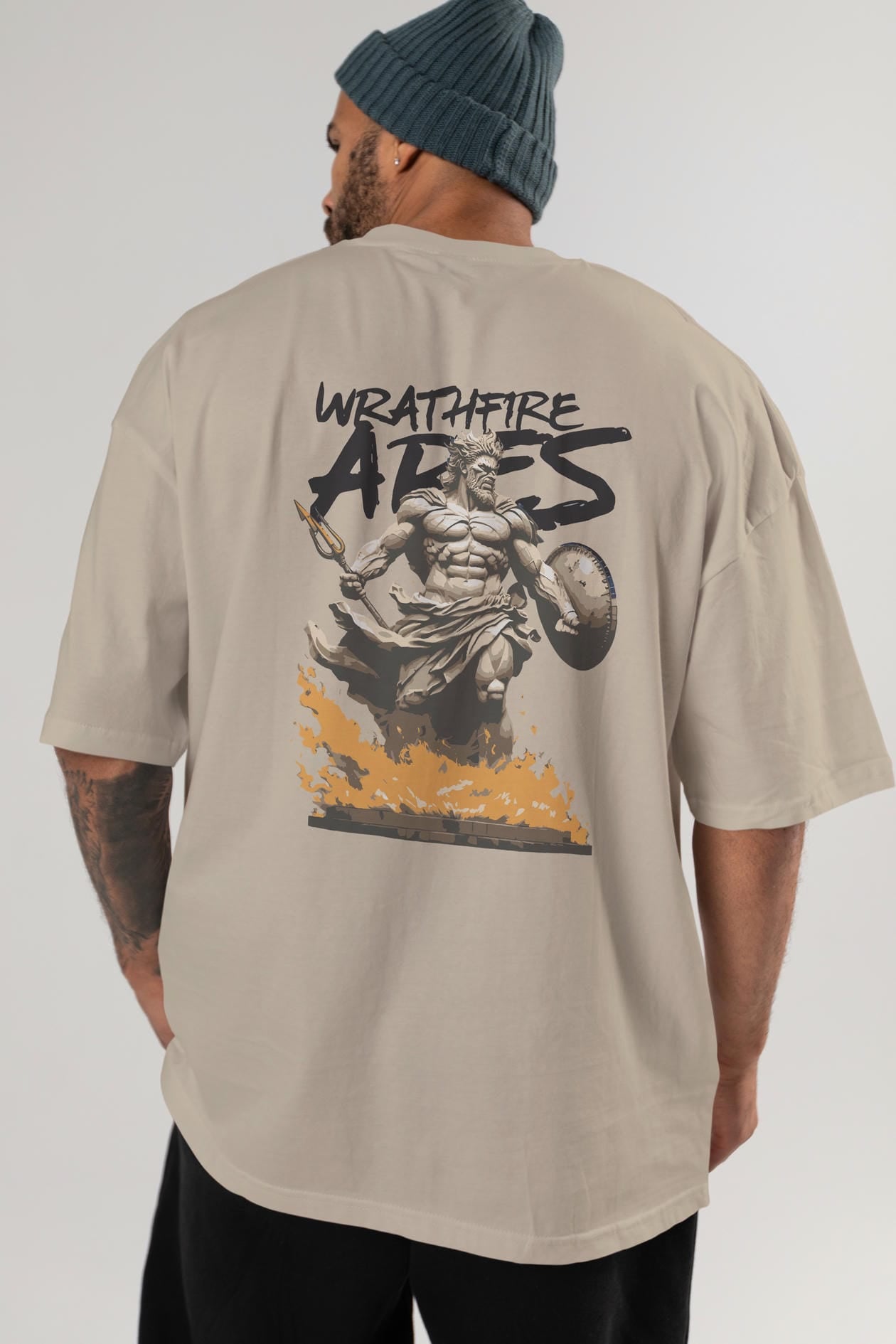 WrathFire Ares Arka Baskılı Oversize t-shirt Erkek Kadın %100 Pamuk Bisiklet Yaka tişort