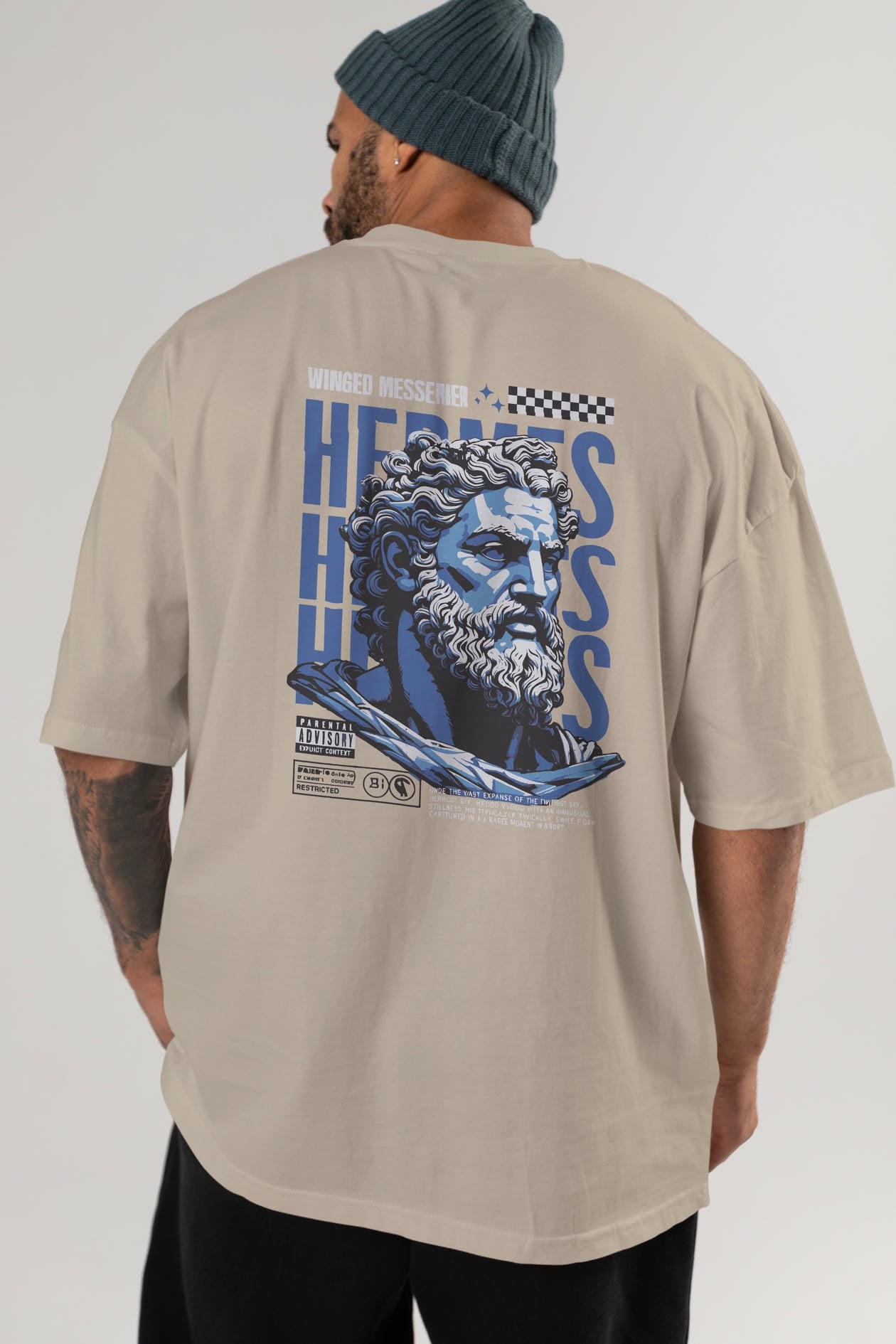 Hermes 1 Arka Baskılı Oversize t-shirt Erkek Kadın %100 Pamuk Bisiklet Yaka tişort