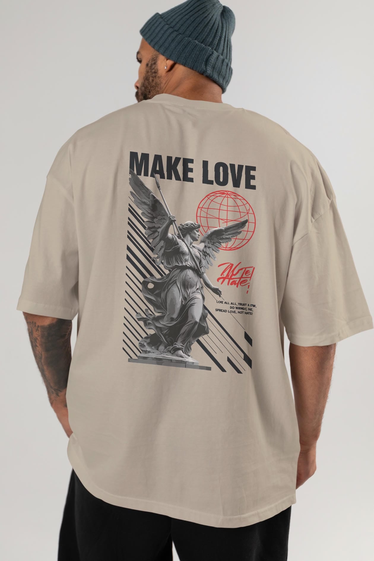Make Love Arka Baskılı Oversize t-shirt Erkek Kadın %100 Pamuk Bisiklet Yaka tişort