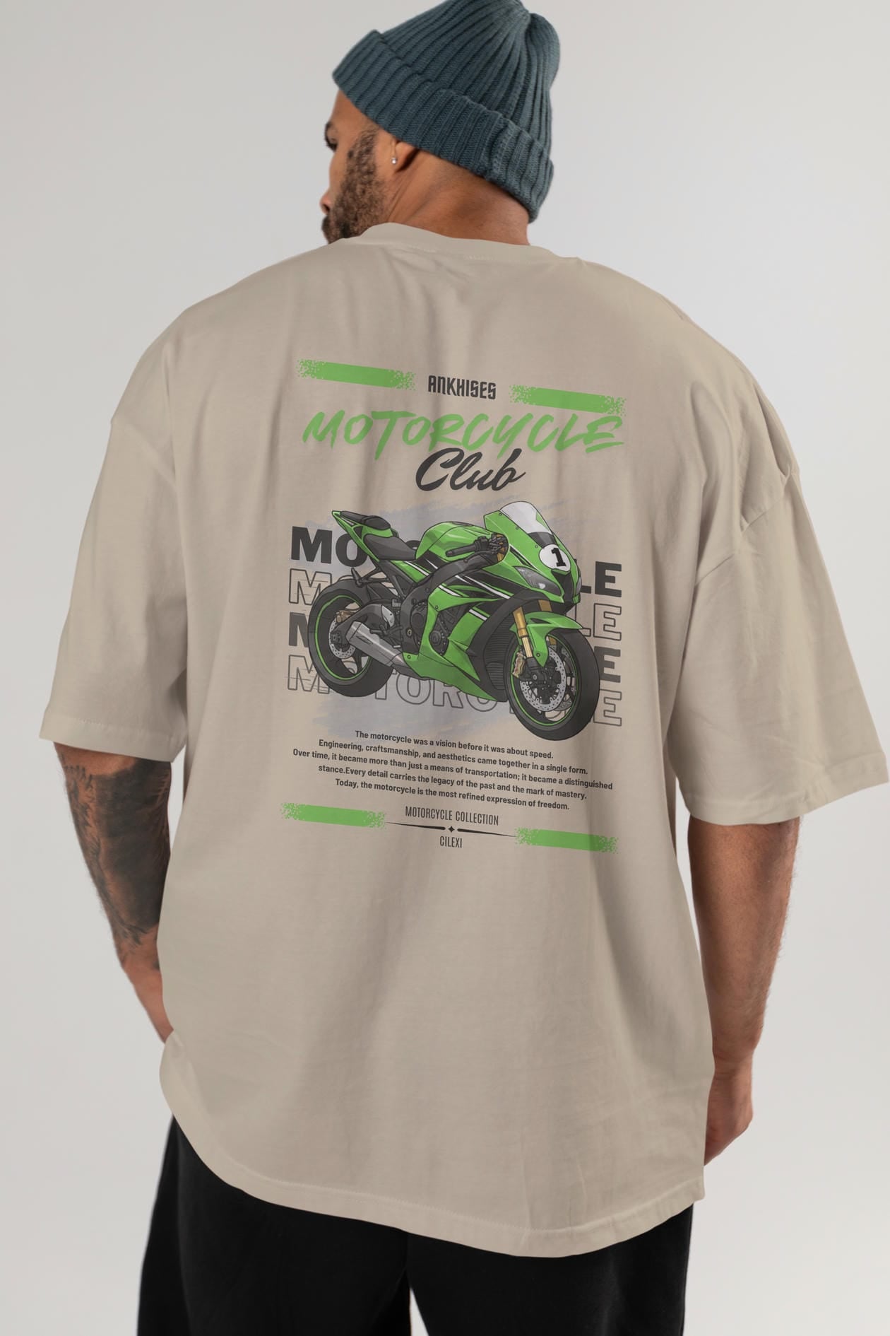 Motosiklet Serisi 6 Arka Baskılı Oversize t-shirt Erkek Kadın %100 Pamuk Bisiklet Yaka tişort