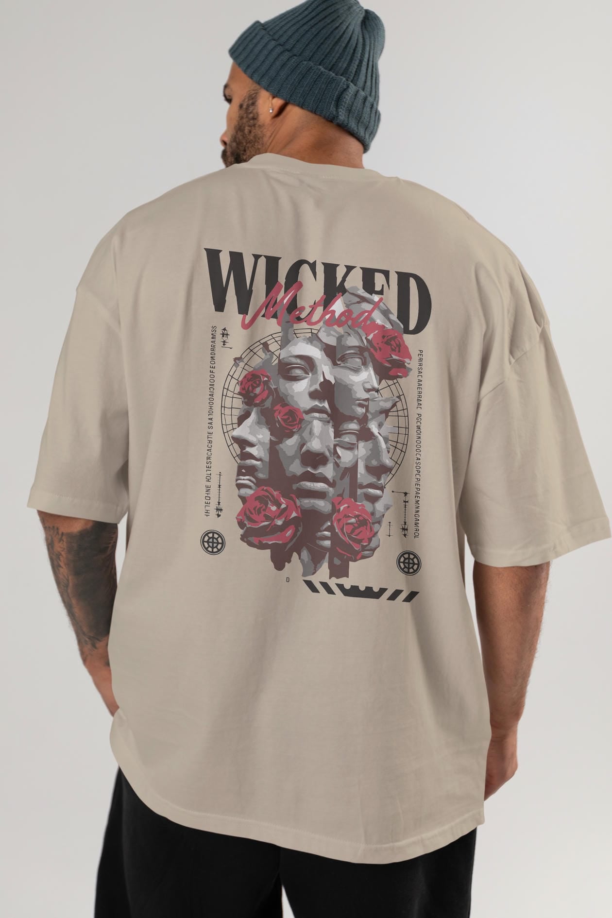 Wicked Method Arka Baskılı Oversize t-shirt Erkek Kadın %100 Pamuk Bisiklet Yaka tişort