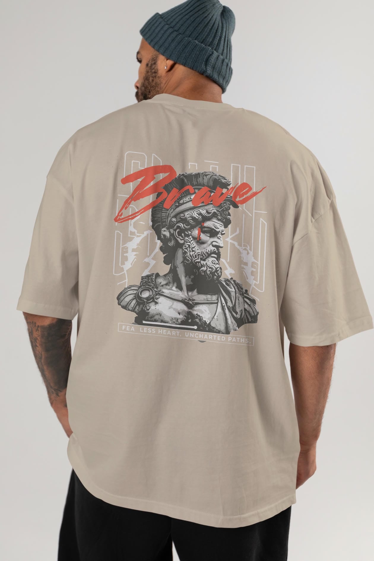 Brave Arka Baskılı Oversize t-shirt Erkek Kadın %100 Pamuk Bisiklet Yaka tişort