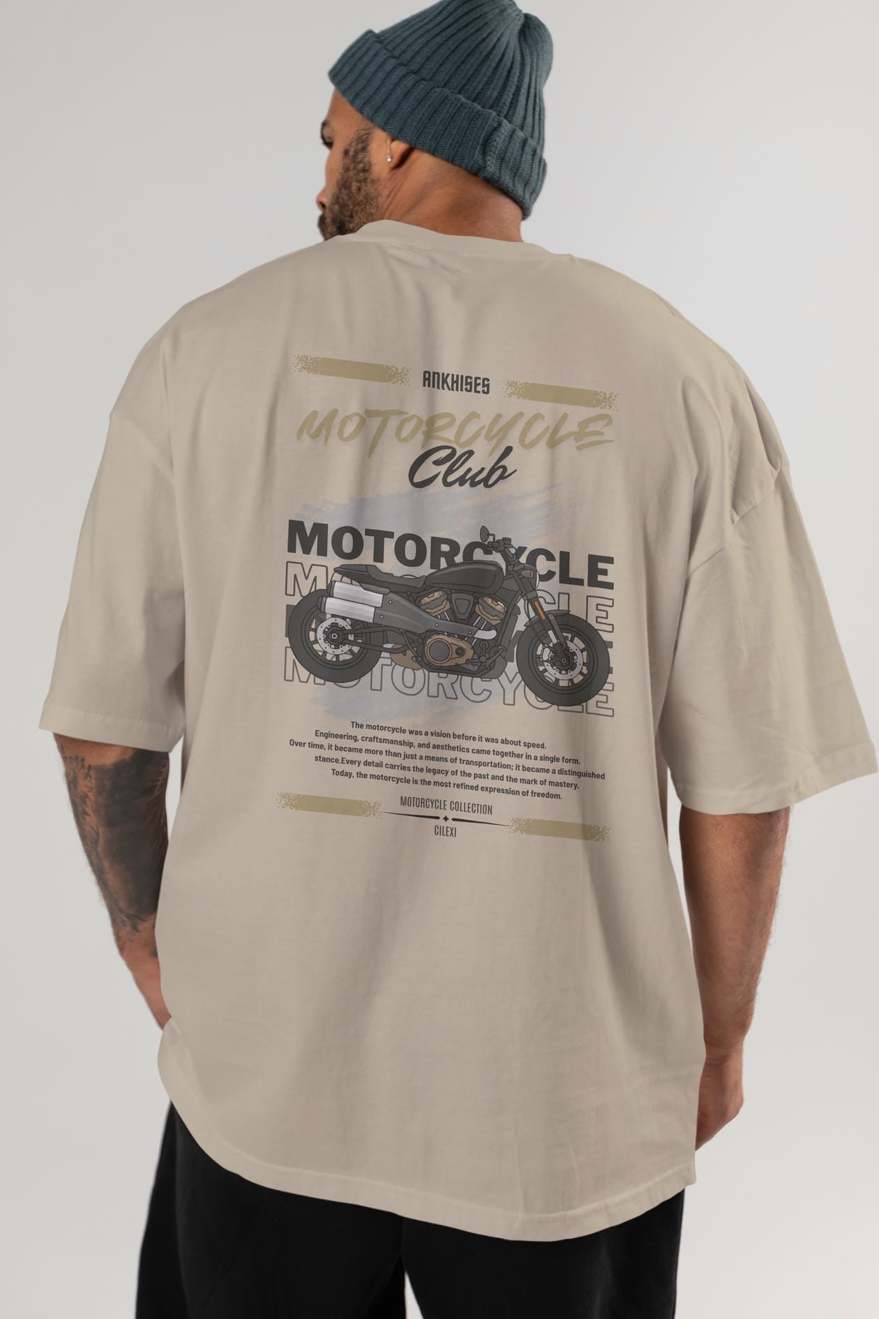 Motosiklet Serisi 29 Arka Baskılı Oversize t-shirt Erkek Kadın %100 Pamuk Bisiklet Yaka tişort