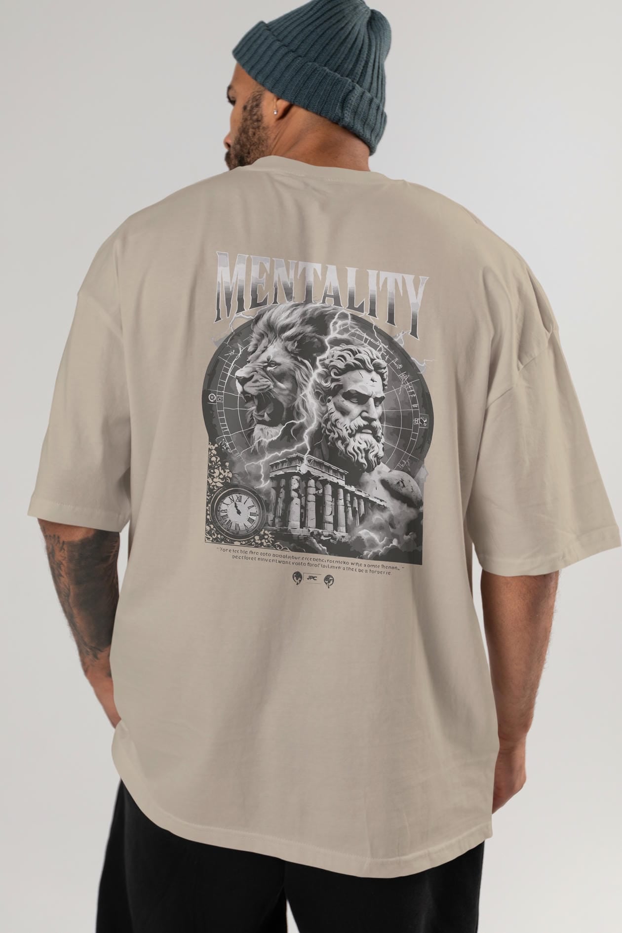 Mentality Zeus Arka Baskılı Oversize t-shirt Erkek Kadın %100 Pamuk Bisiklet Yaka tişort