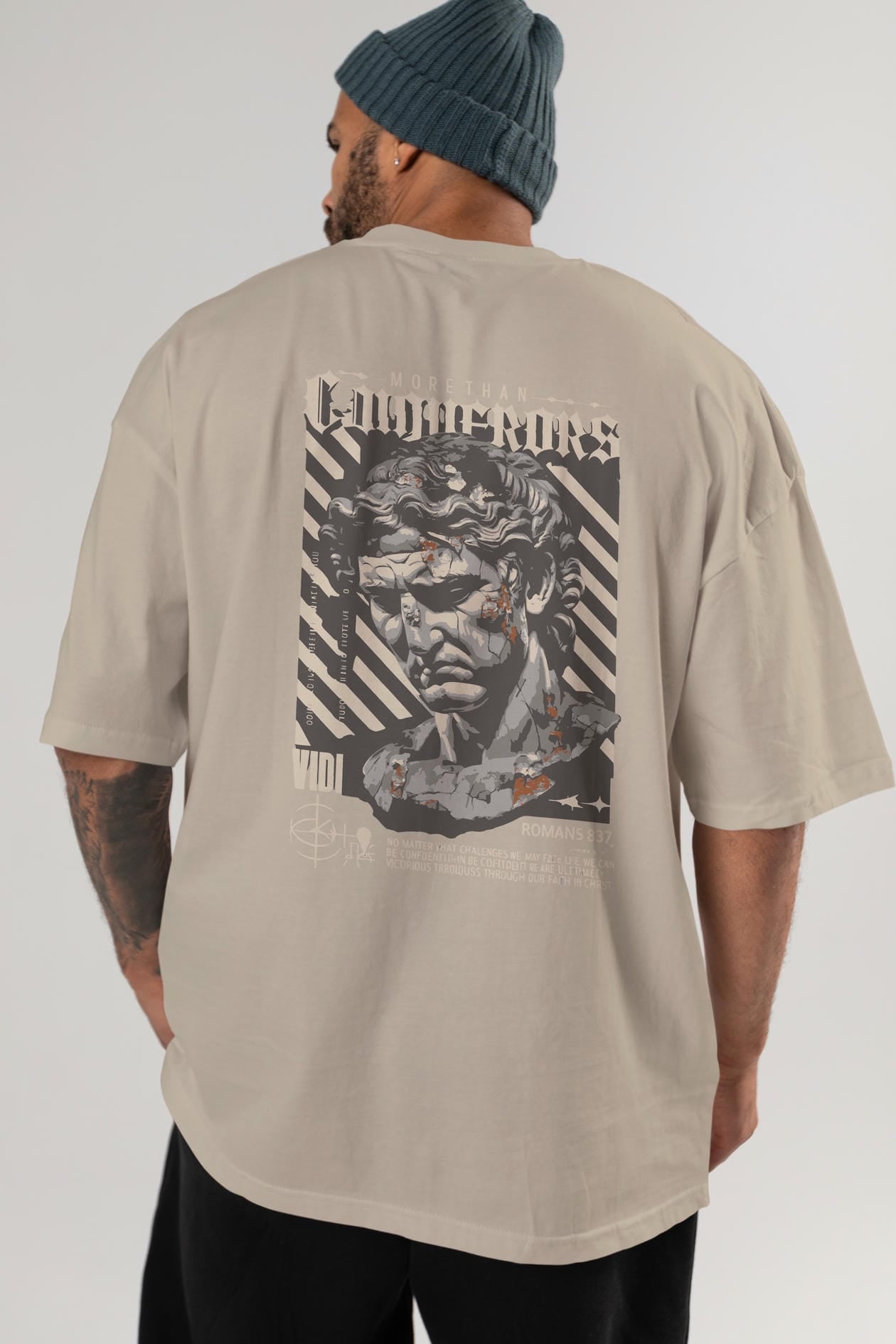 Roman Conqueror Arka Baskılı Oversize t-shirt Erkek Kadın %100 Pamuk Bisiklet Yaka tişort