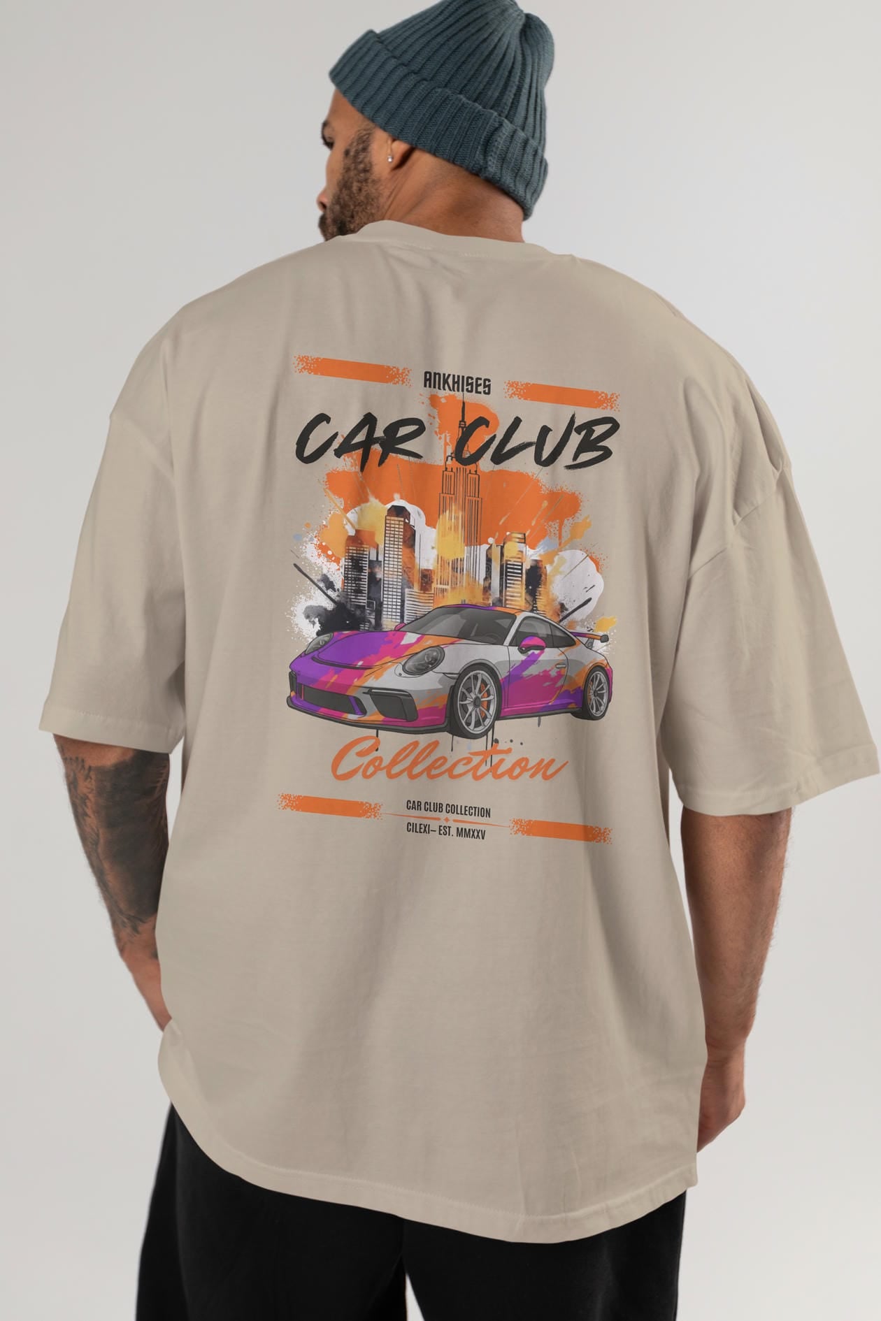 Araba Club Serisi 25 Baskılı Oversize t-shirt Erkek Kadın %100 Pamuk Bisiklet Yaka tişort