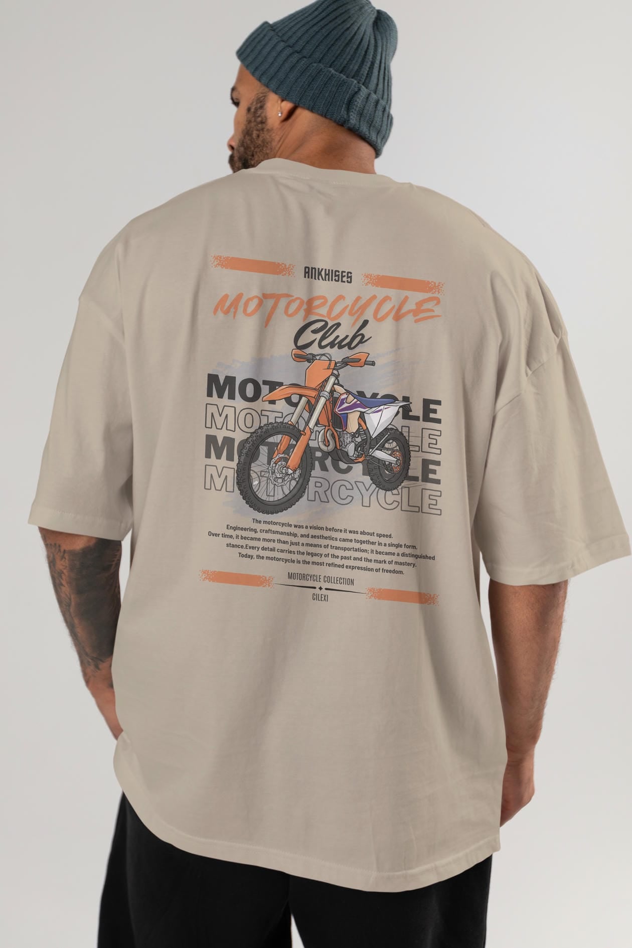 Motosiklet Serisi 19 Arka Baskılı Oversize t-shirt Erkek Kadın %100 Pamuk Bisiklet Yaka tişort