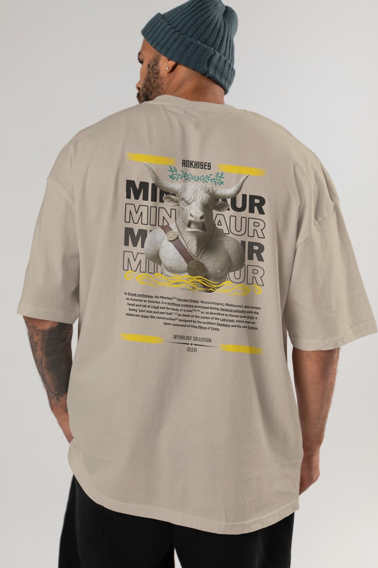Minotaur 1 Arka Baskılı Oversize t-shirt Erkek Kadın %100 Pamuk Bisiklet Yaka tişort