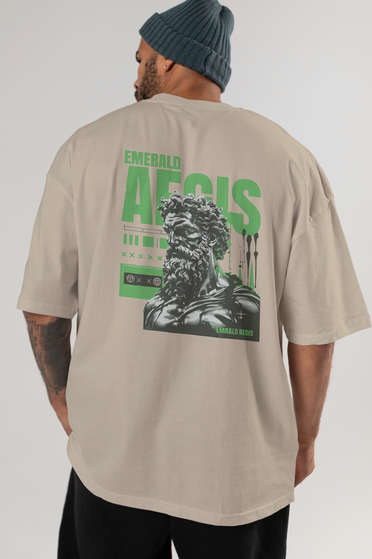 Emrald Regis Arka Baskılı Oversize t-shirt Erkek Kadın %100 Pamuk Bisiklet Yaka tişort