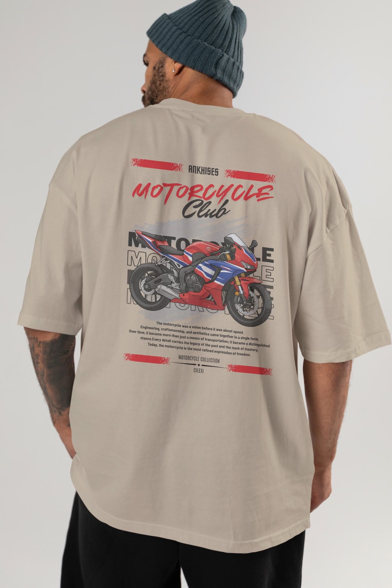 Motosiklet Serisi 25 Arka Baskılı Oversize t-shirt Erkek Kadın %100 Pamuk Bisiklet Yaka tişort