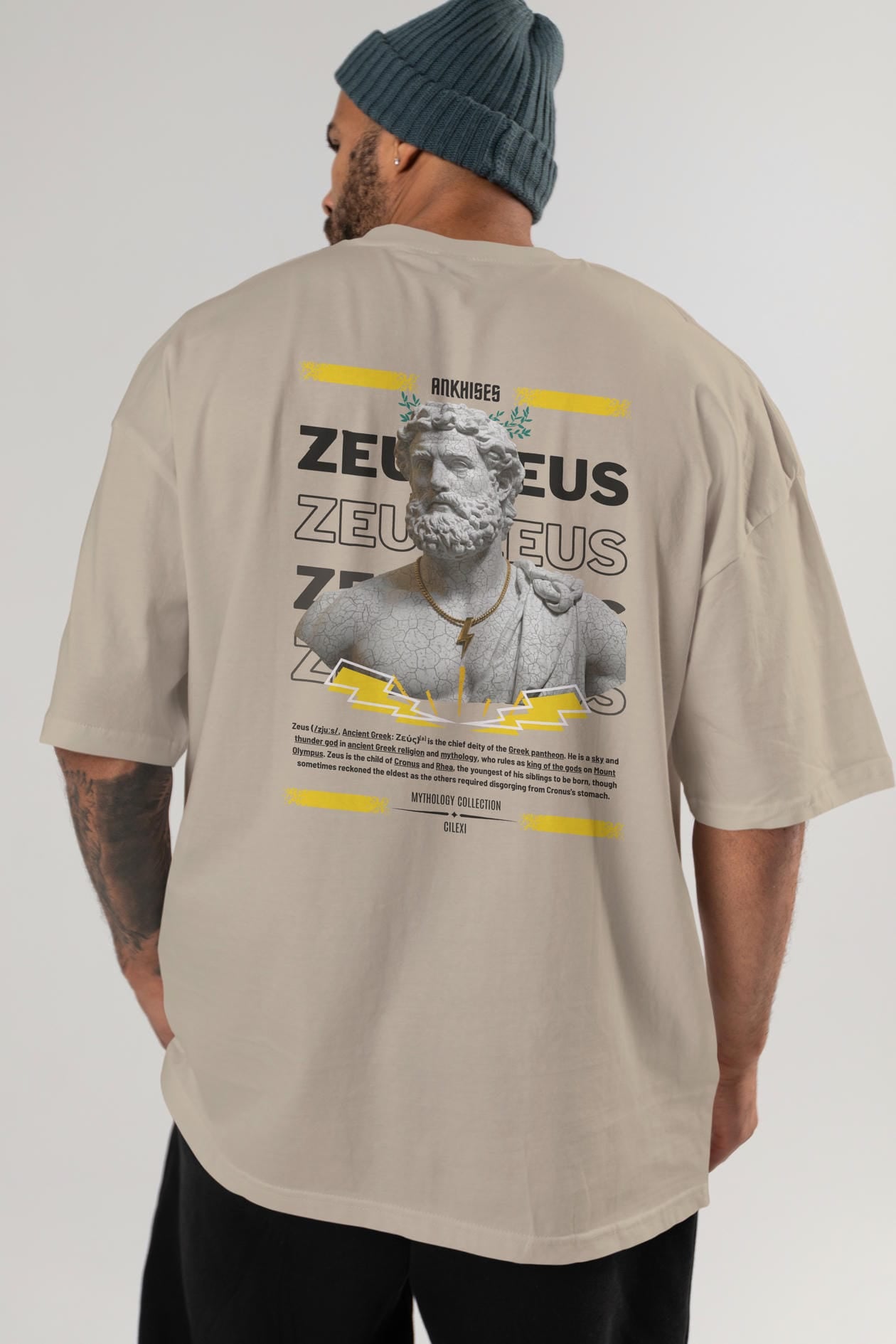 Zeus 3 Arka Baskılı Oversize t-shirt Erkek Kadın %100 Pamuk Bisiklet Yaka tişort