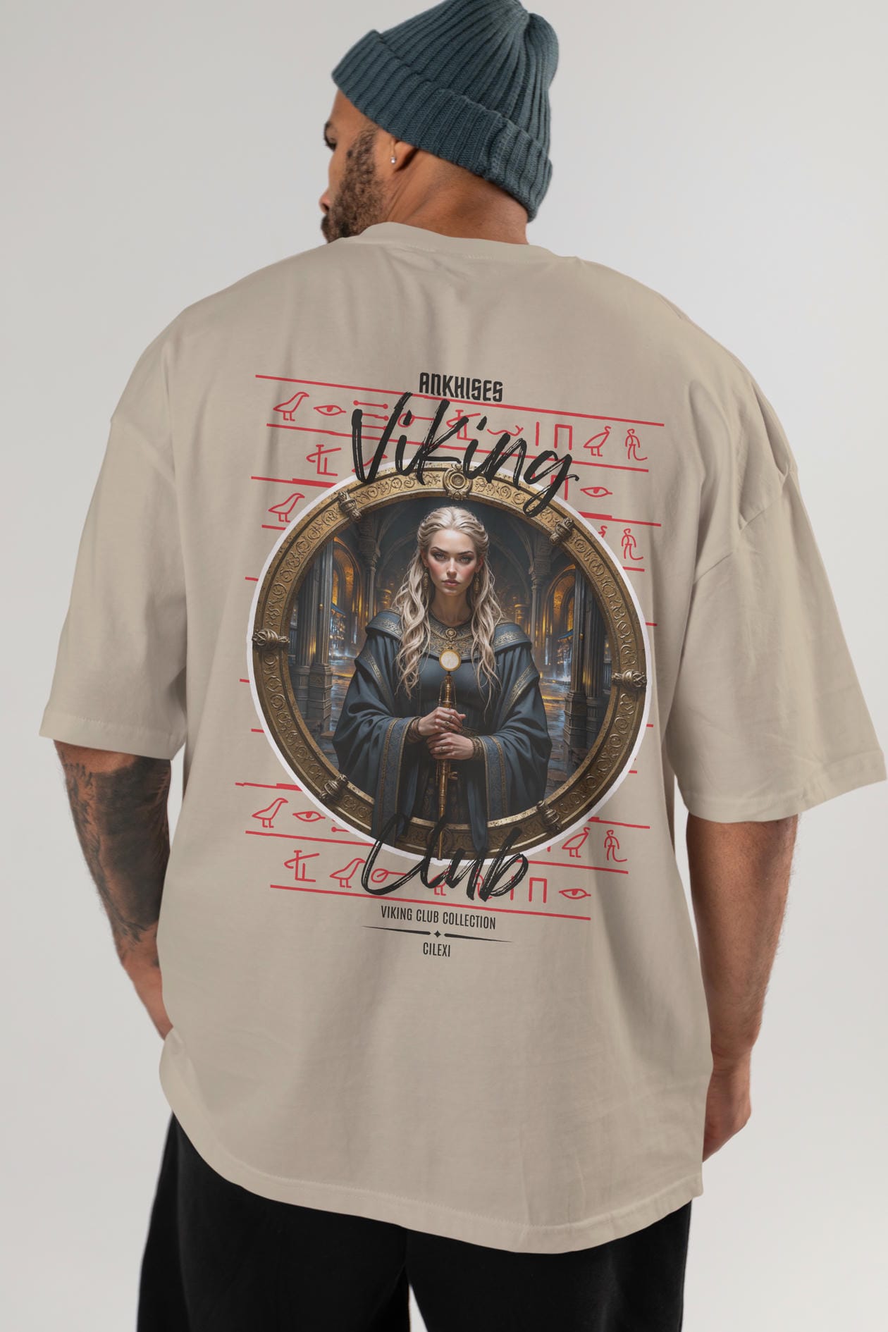 Viking Mitolojisi Serisi 5 Arka Baskılı Oversize t-shirt Erkek Kadın %100 Pamuk Bisiklet Yaka tişort