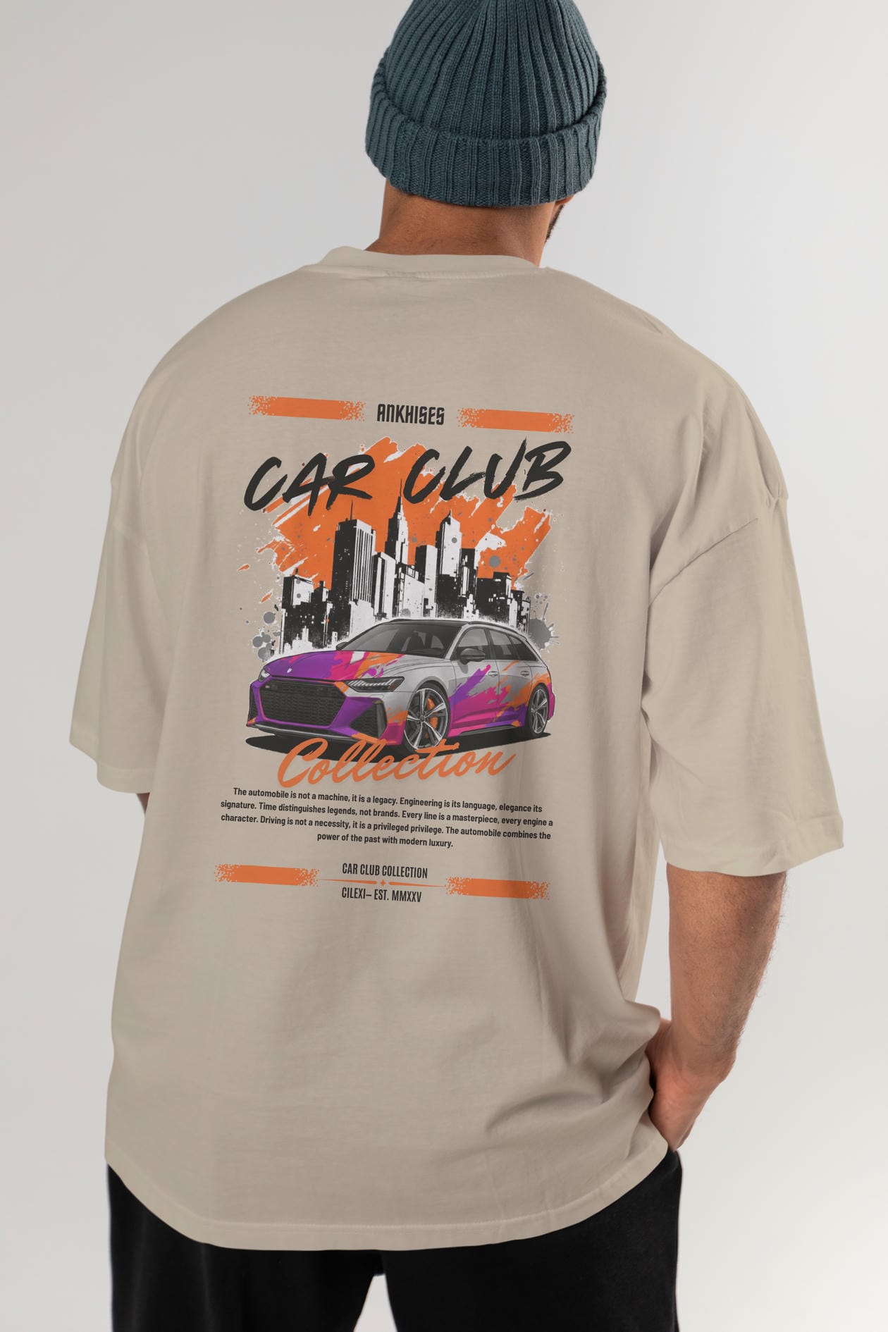 Araba Club Serisi 1 Baskılı Oversize t-shirt Erkek Kadın %100 Pamuk Bisiklet Yaka tişort