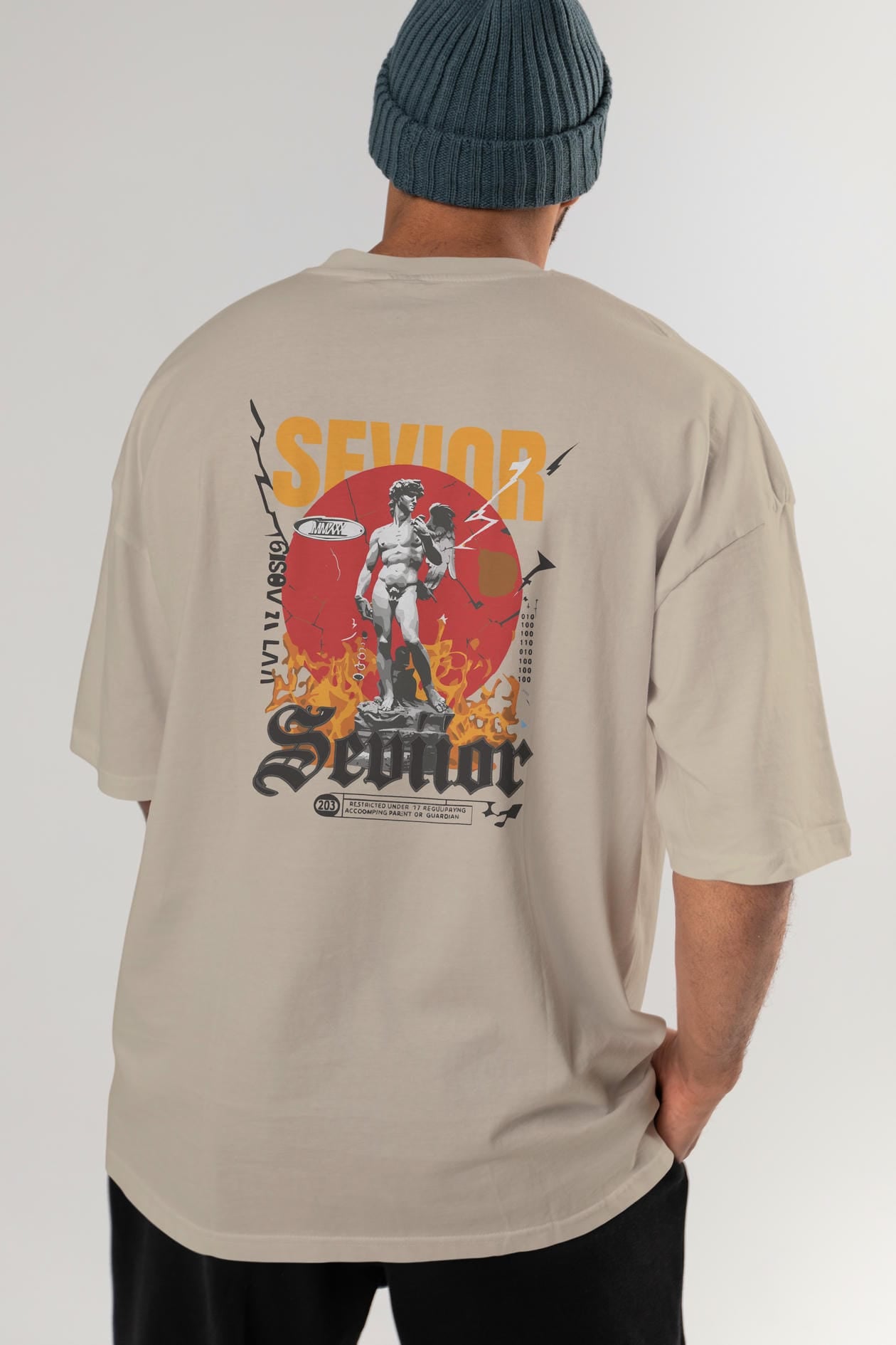 Sevior Arka Baskılı Oversize t-shirt Erkek Kadın %100 Pamuk Bisiklet Yaka tişort