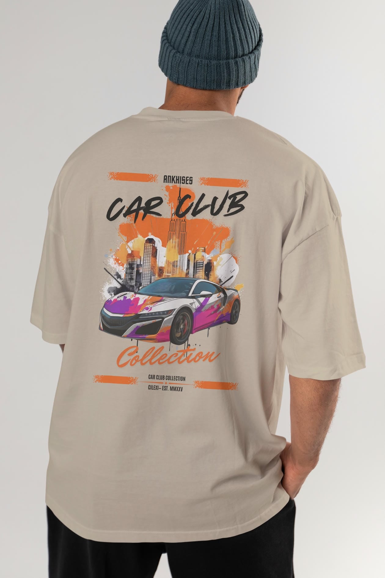 Araba Club Serisi 26 Baskılı Oversize t-shirt Erkek Kadın %100 Pamuk Bisiklet Yaka tişort