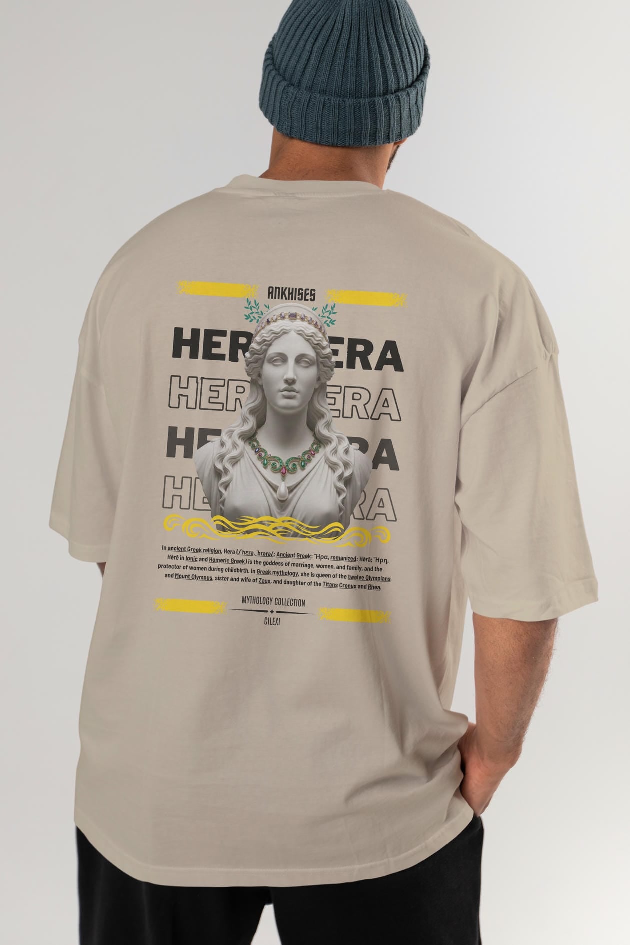 Hera 1 Arka Baskılı Oversize t-shirt Erkek Kadın %100 Pamuk Bisiklet Yaka tişort