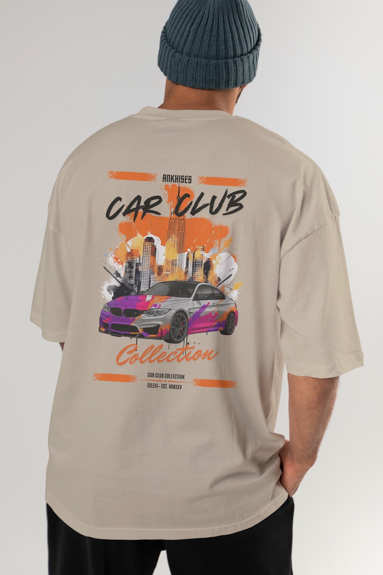Araba Club Serisi 14 Baskılı Oversize t-shirt Erkek Kadın %100 Pamuk Bisiklet Yaka tişort