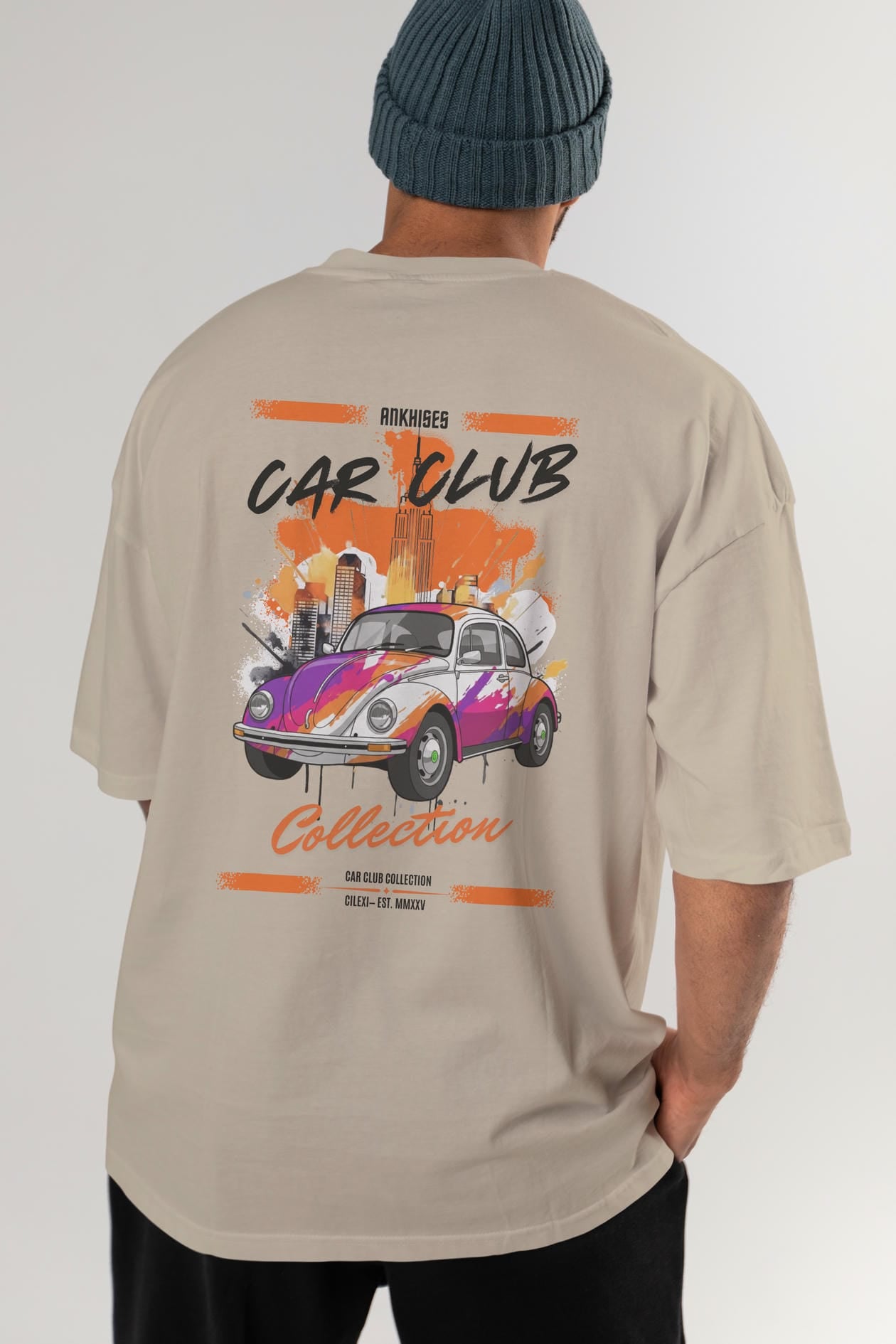 Araba Club Serisi 41 Baskılı Oversize t-shirt Erkek Kadın %100 Pamuk Bisiklet Yaka tişort
