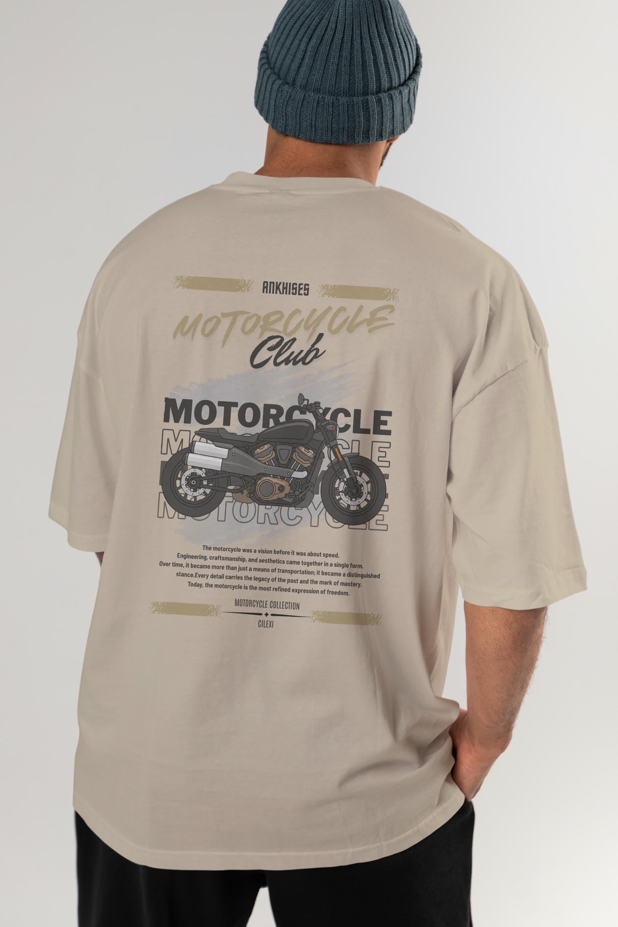 Motosiklet Serisi 29 Arka Baskılı Oversize t-shirt Erkek Kadın %100 Pamuk Bisiklet Yaka tişort