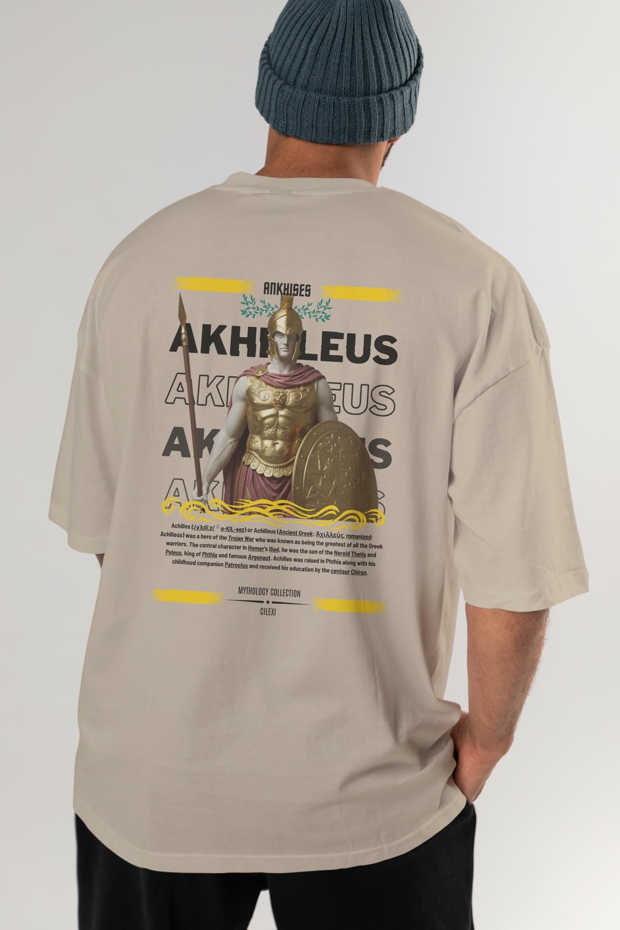 Akhilleus 1 Arka Baskılı Oversize t-shirt Erkek Kadın %100 Pamuk Bisiklet Yaka tişort