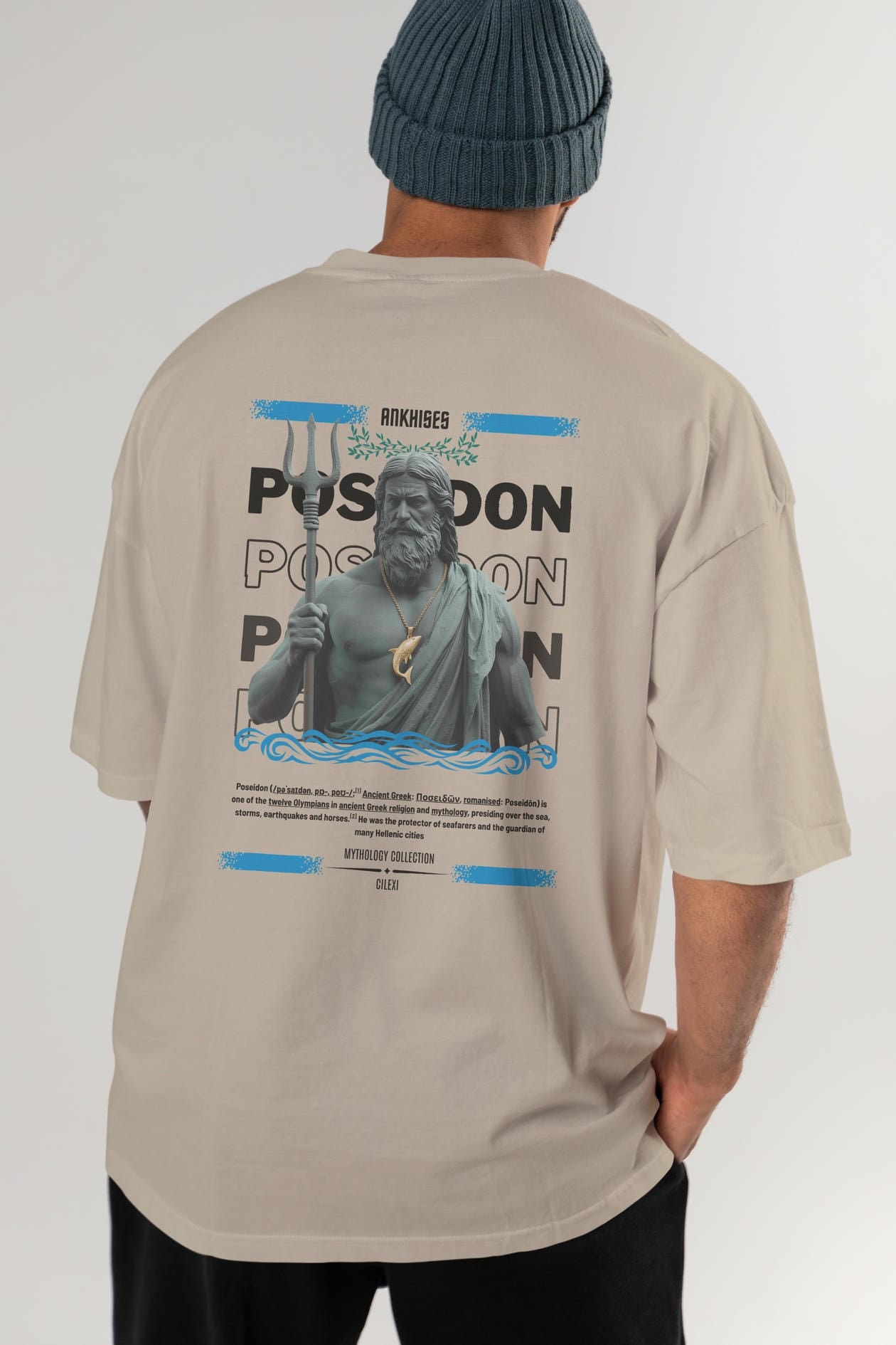 Poseidon 2 Arka Baskılı Oversize t-shirt Erkek Kadın %100 Pamuk Bisiklet Yaka tişort